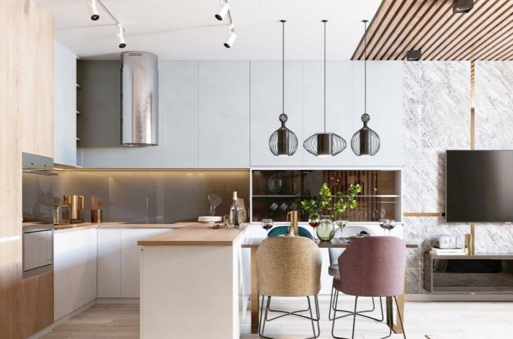 cocinas con columnas en espacios abiertos