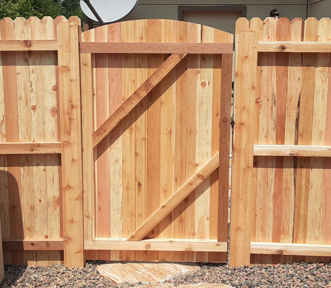 Back side of cedar privacy fence and gate.