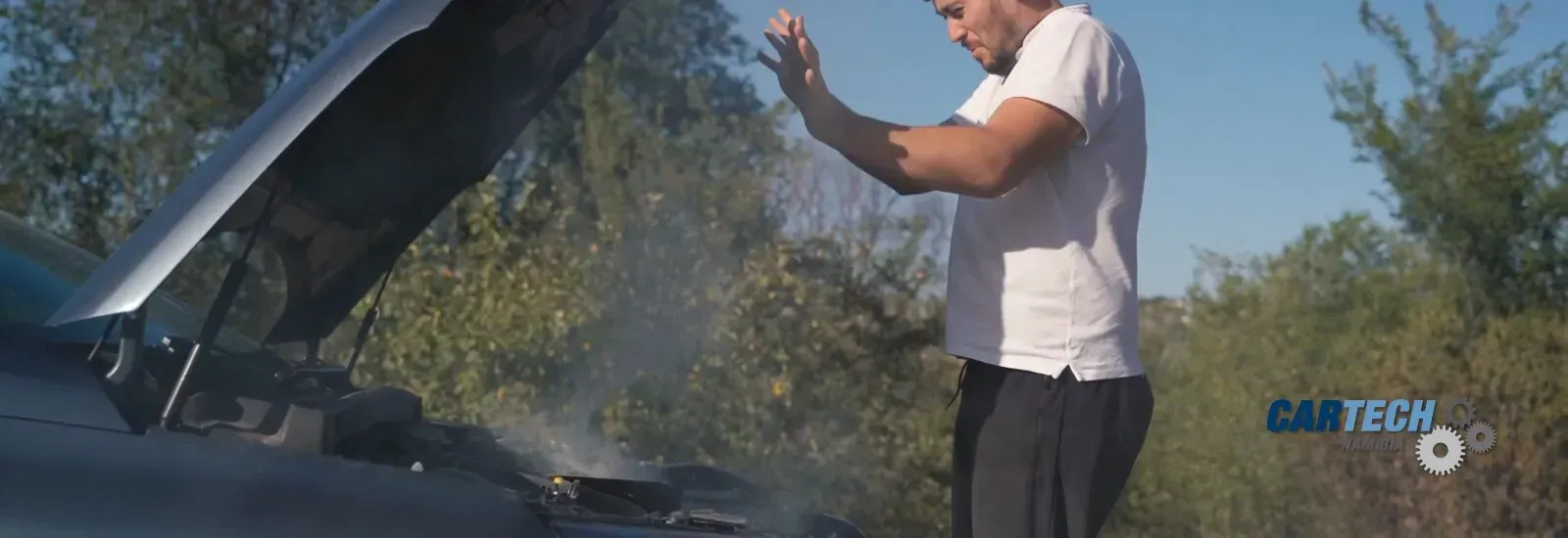 Car engine with signs of a failing water pump such as coolant leaks and overheating.