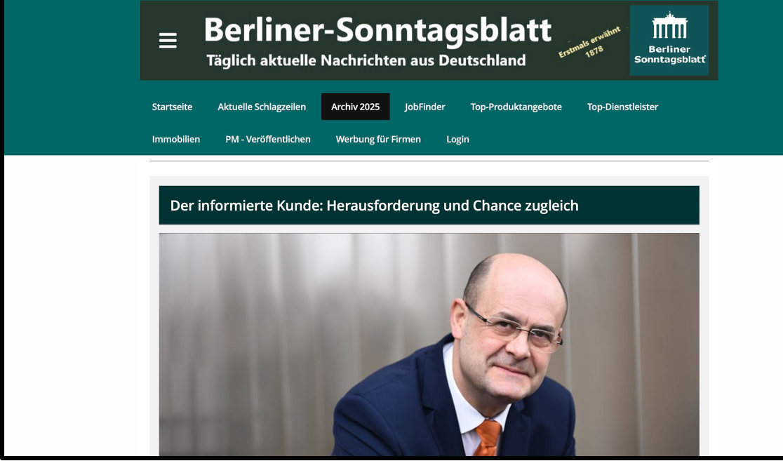 Artikel Vertriebstrainer Grieme im Berliner Sonntagsblatt