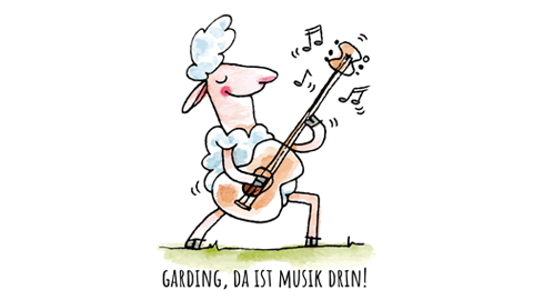 Das Gardinger Musikschaf gibt es auch als Postkartenmotiv