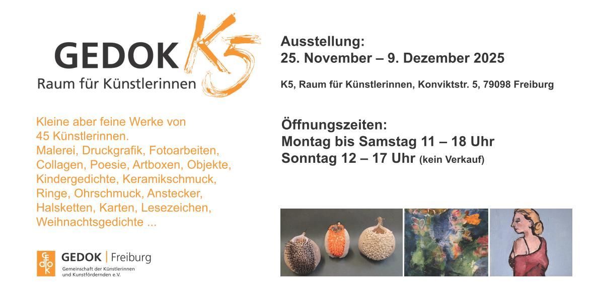 GEDOK, Verkaufsausstellung, Kunst schenken, klein&fein zur Weihnachtszeit