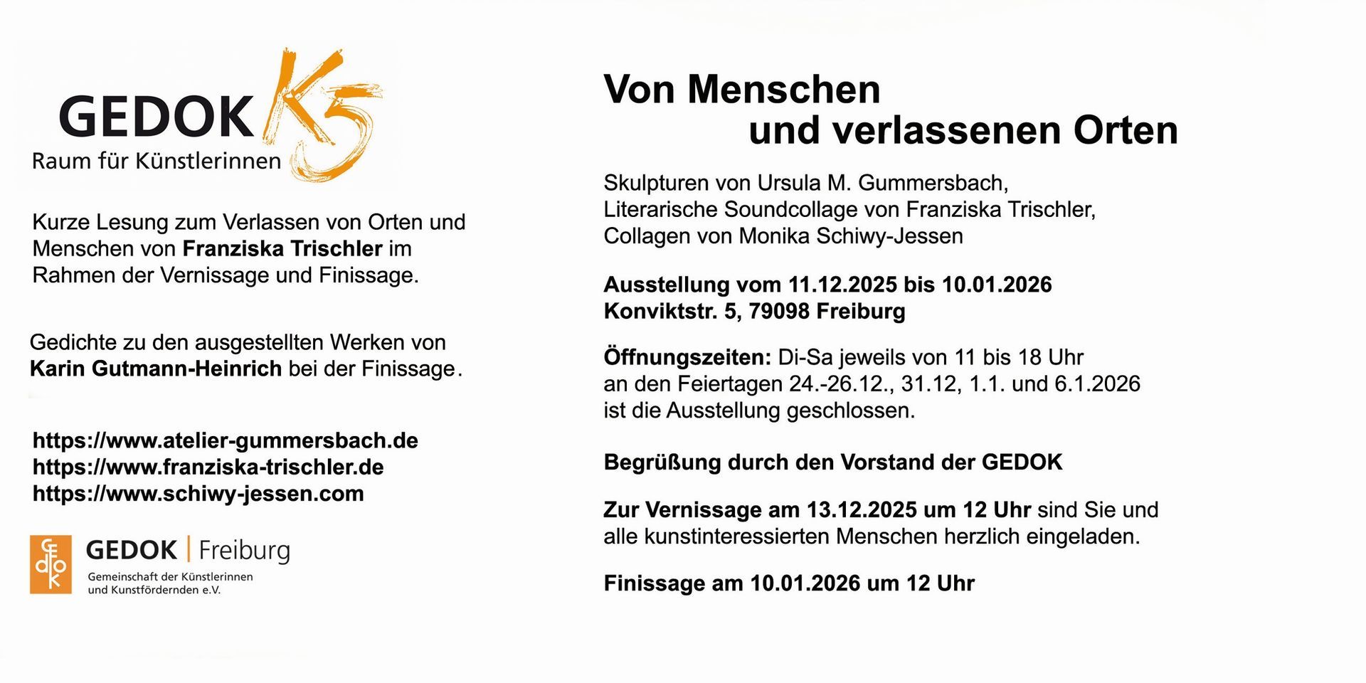 GEDOK Ausstellung, Von Menschen
und verlassenen Orten