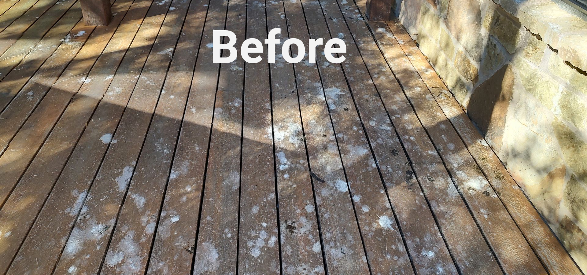 Heavy bird debris and vulture waste on a residential back deck in Waller, TX, requiring professional sanitation