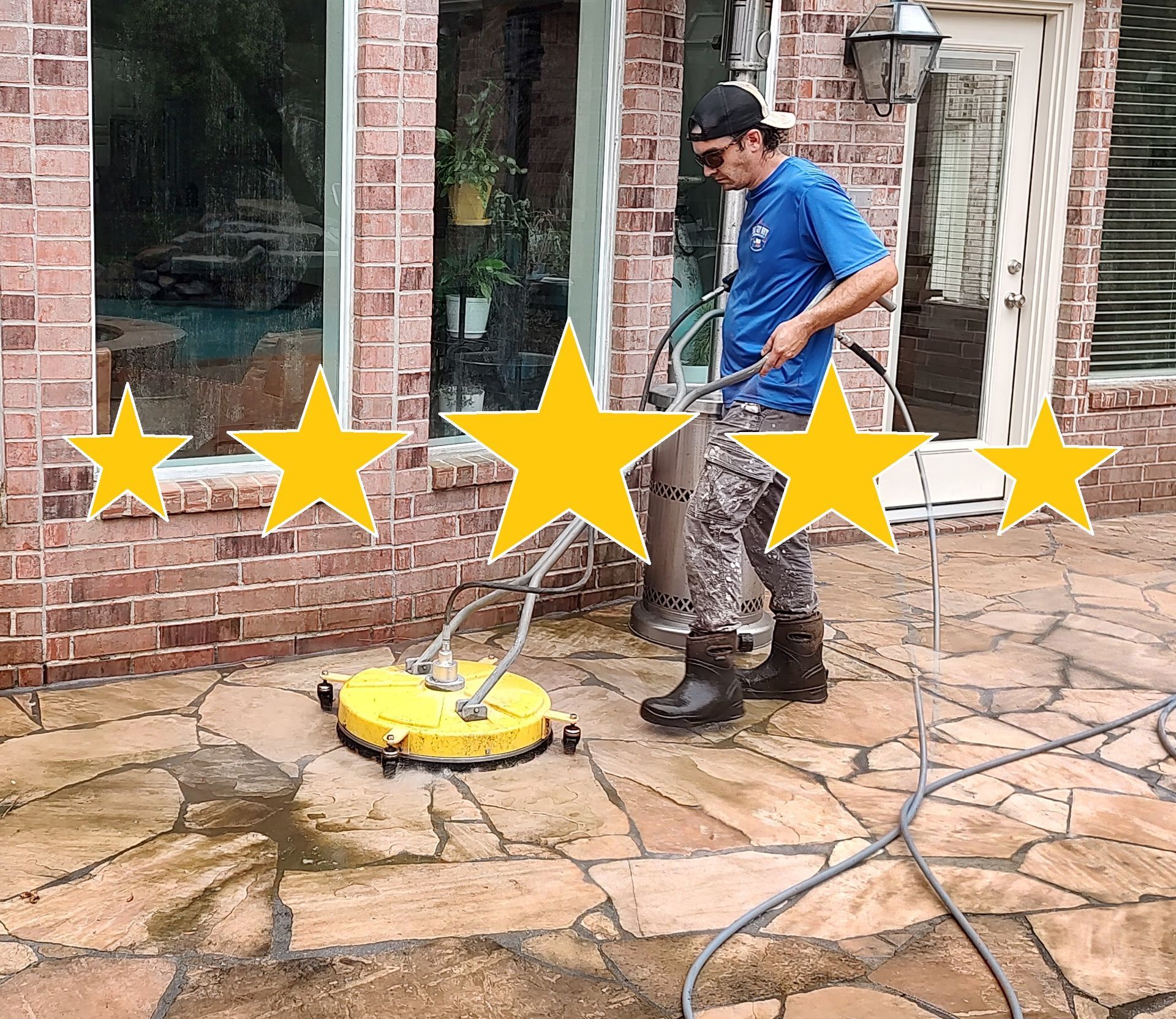 five star review for pressure washing pergola and deck in Magnolia TX