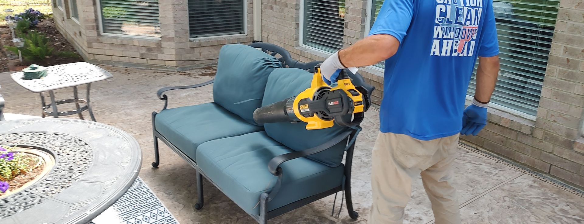 Making sure everything looks nice and not covered in dirt, pine needles, or leaves after gutter cleaning in Magnolia TX