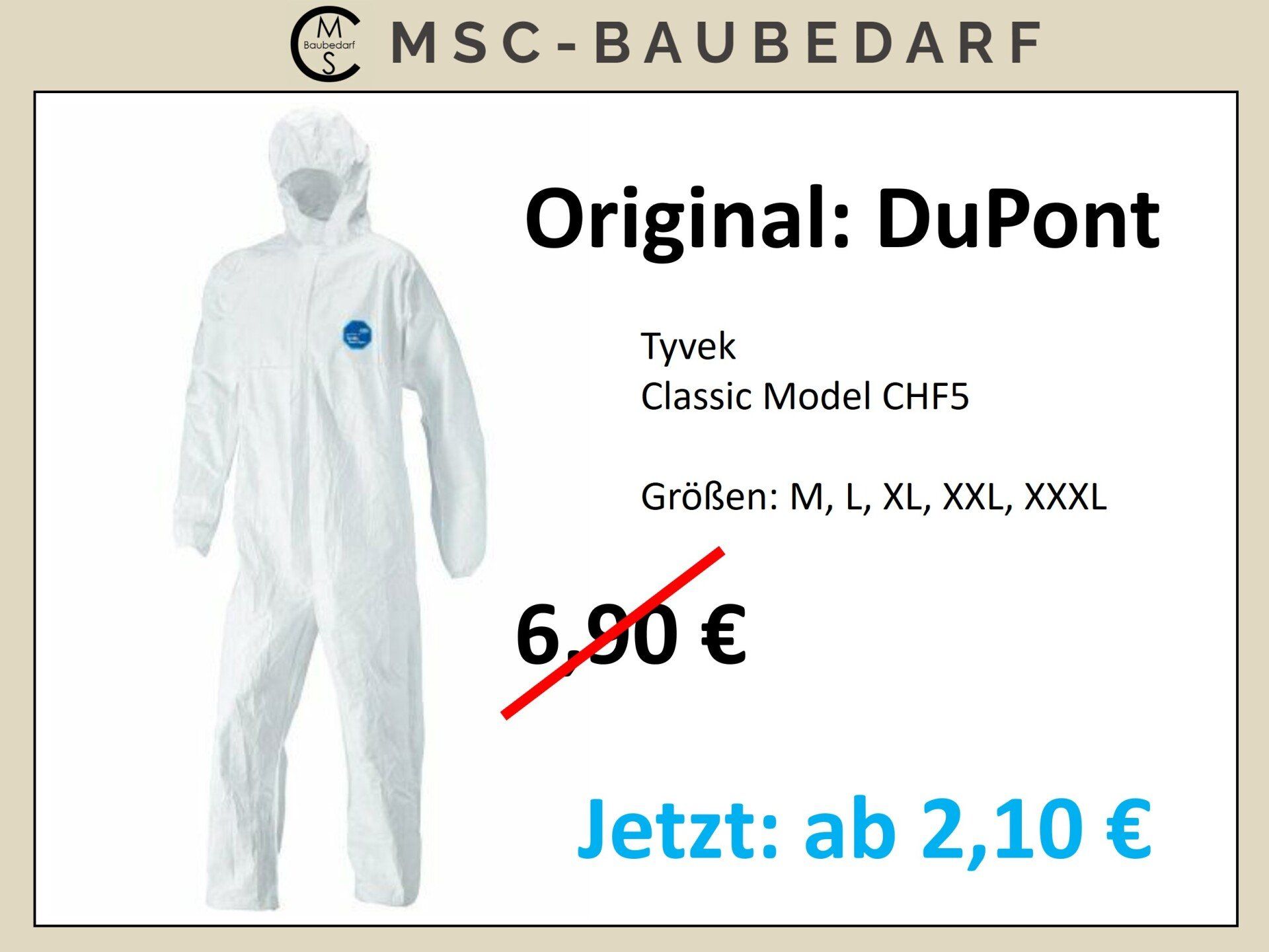 zum Schnäppchenpreis Schutzanzug - DuPont Tyvek Classic Model CHF5