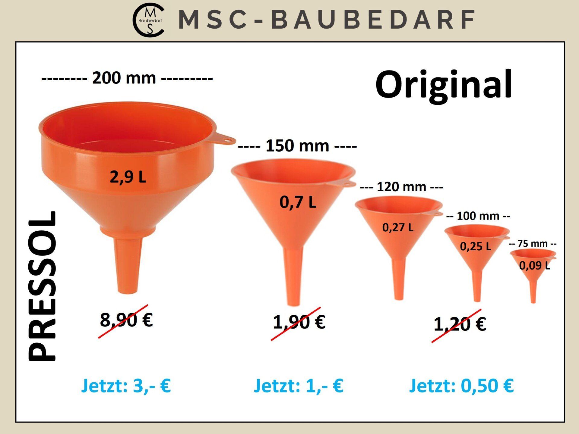 zum Schnäppchenpreis Trichter Pressol 200mm 150mm 120mm 100mm 75mm o. Sieb