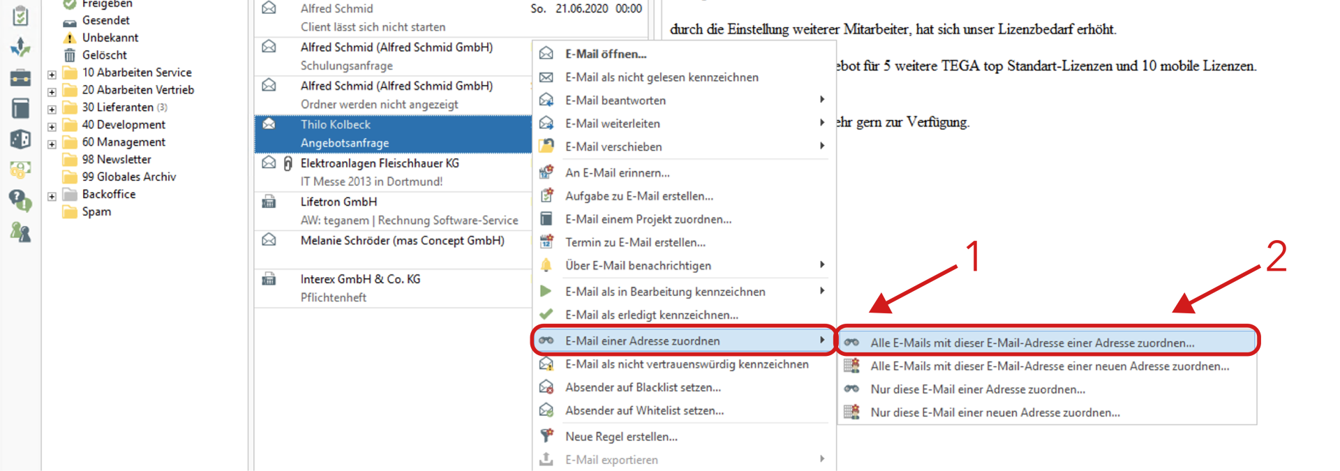 E-Mail einer Adresse zuordnen