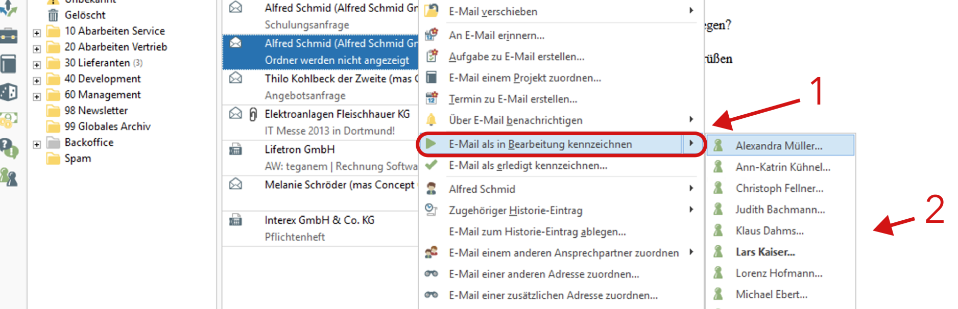 Eine E-Mail einem Kollegen zuweisen