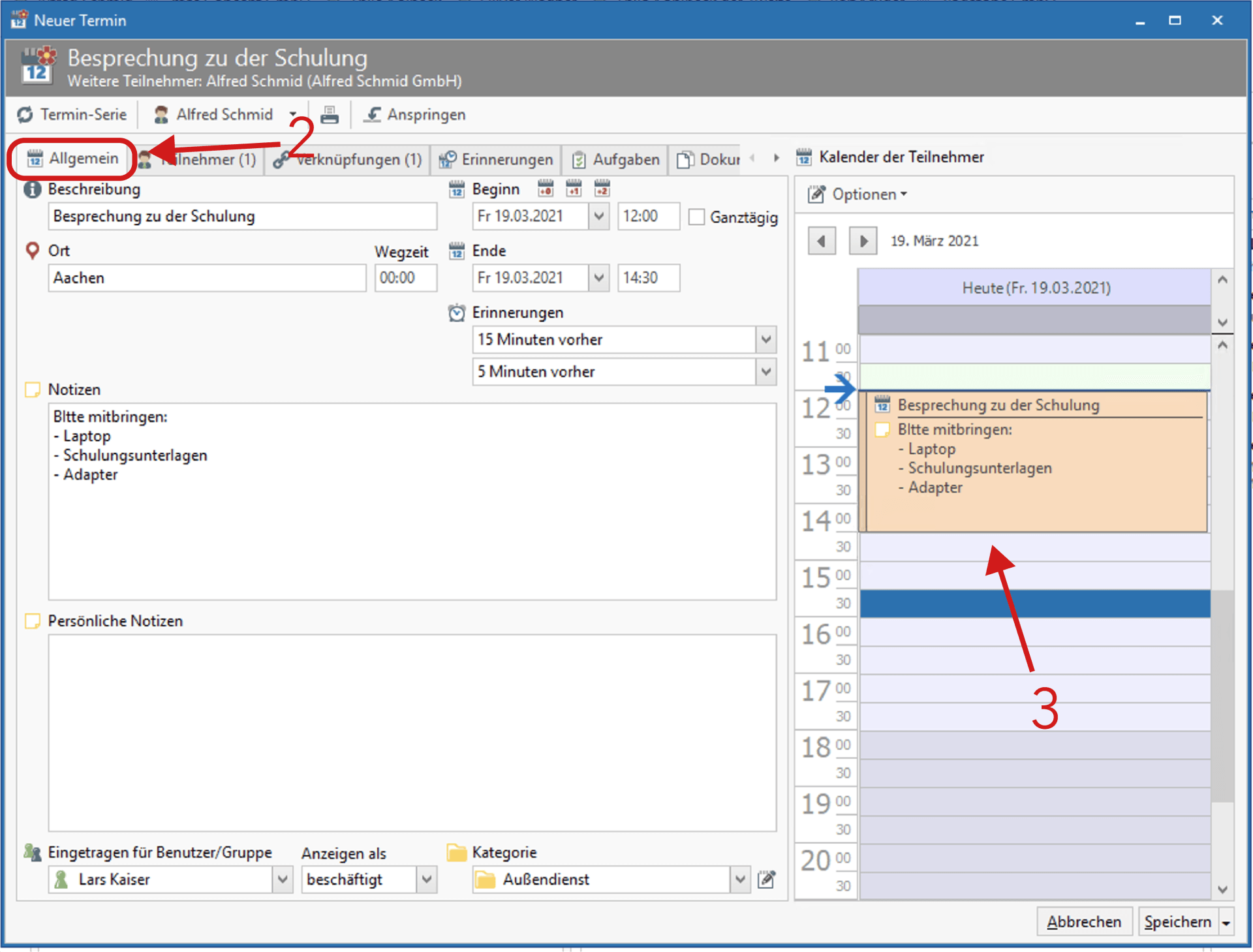 Termindetails eingeben
