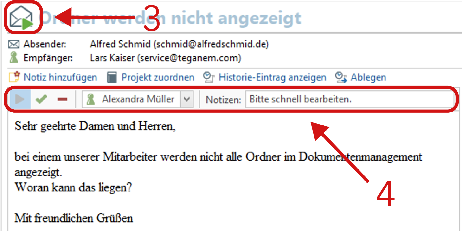 E-Mail mit zugewiesener Bearbeitung