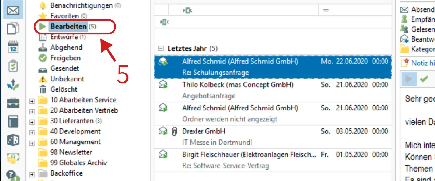 Die eigenen zu bearbeitenden E-Mails