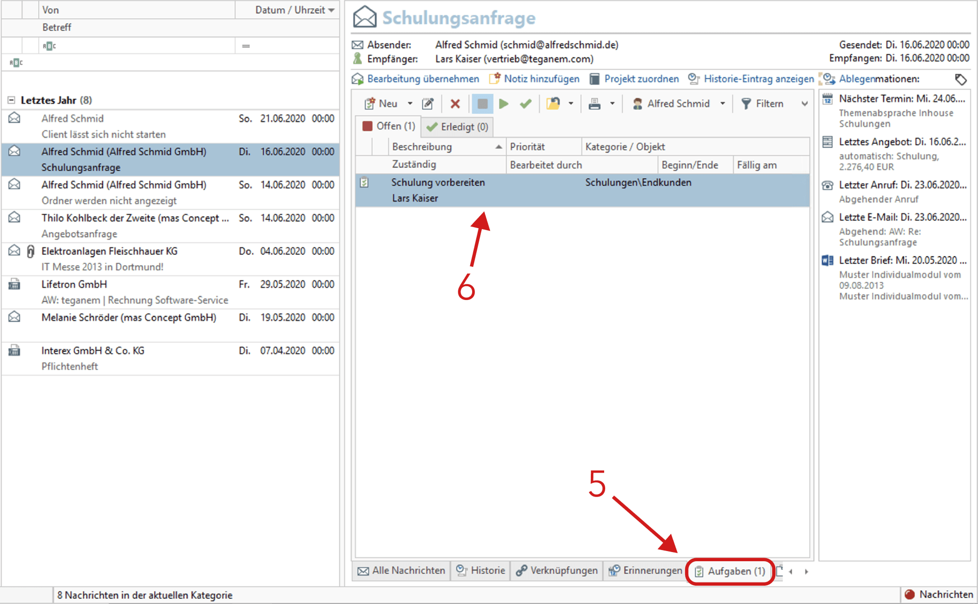 Aufgabe in E-Mail Client sehen
