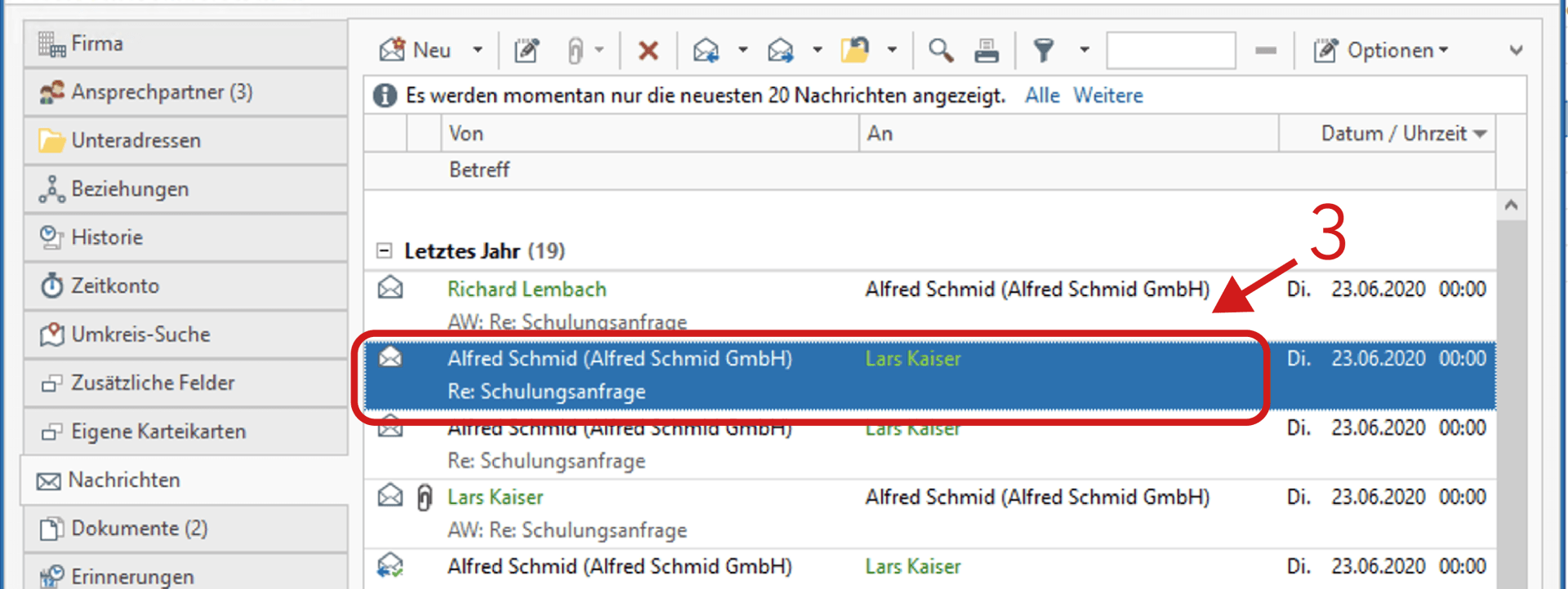 E-Mail in der Historie