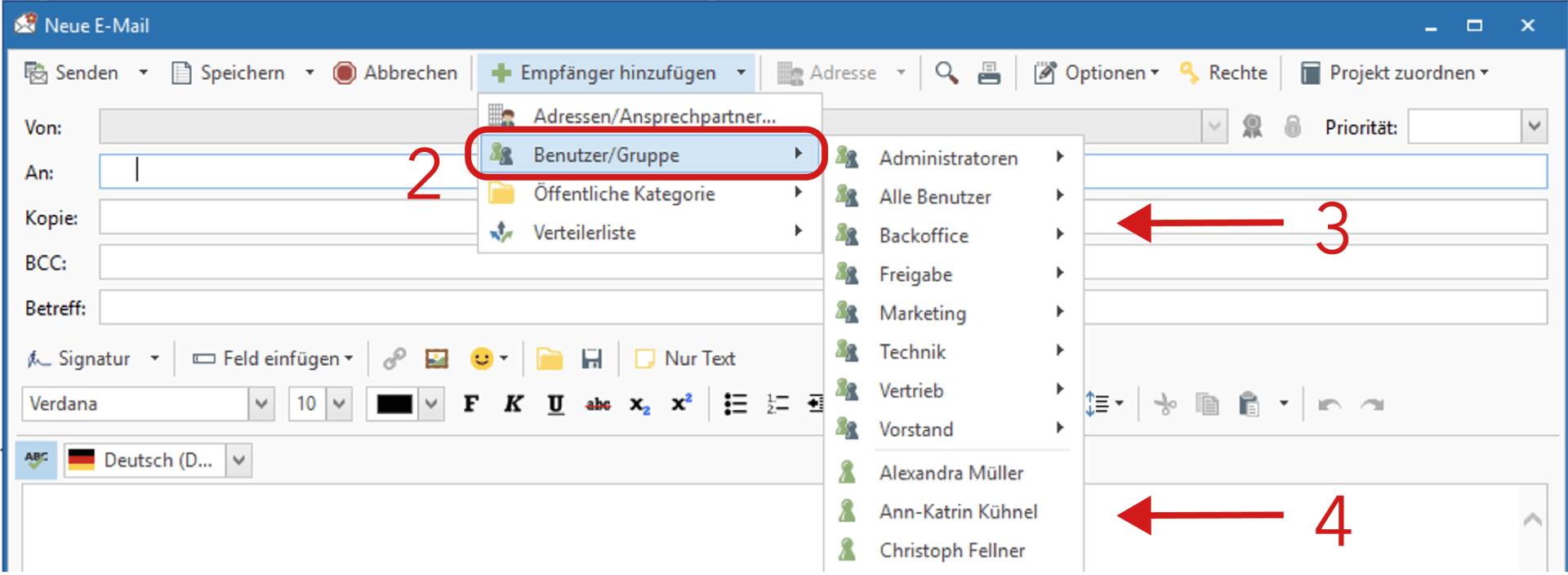 Interne Nachricht versenden