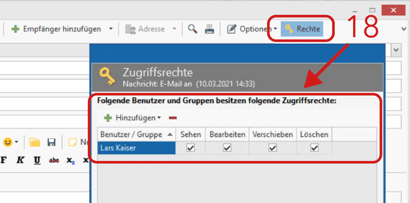 Zugriffsrecht auf versandte E-Mails