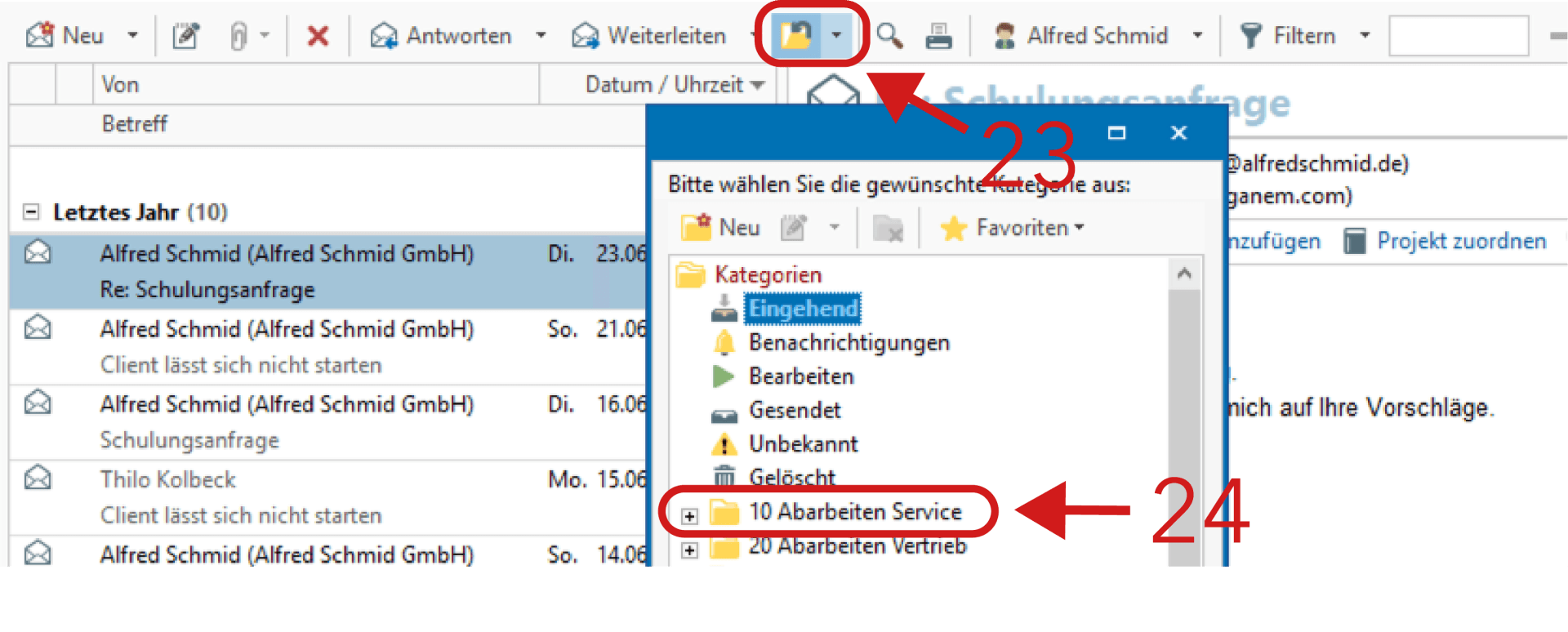 Nachrichten verschieben