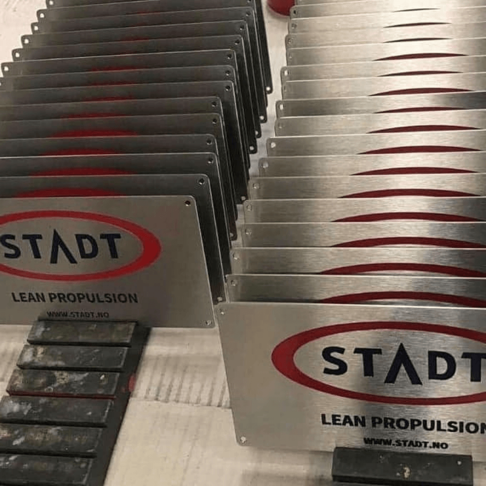 etched and infilled stainless steel industrial lables