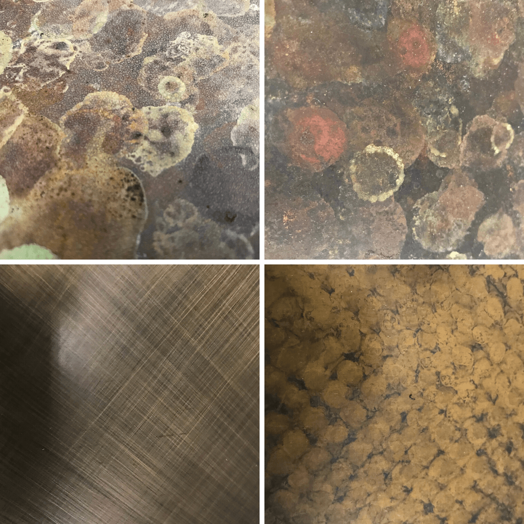 Selection of different metal patina effects Selection of different metal patina effects