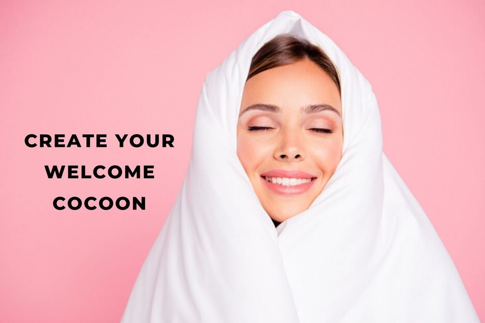 woman's face wrapped up like a cocoon