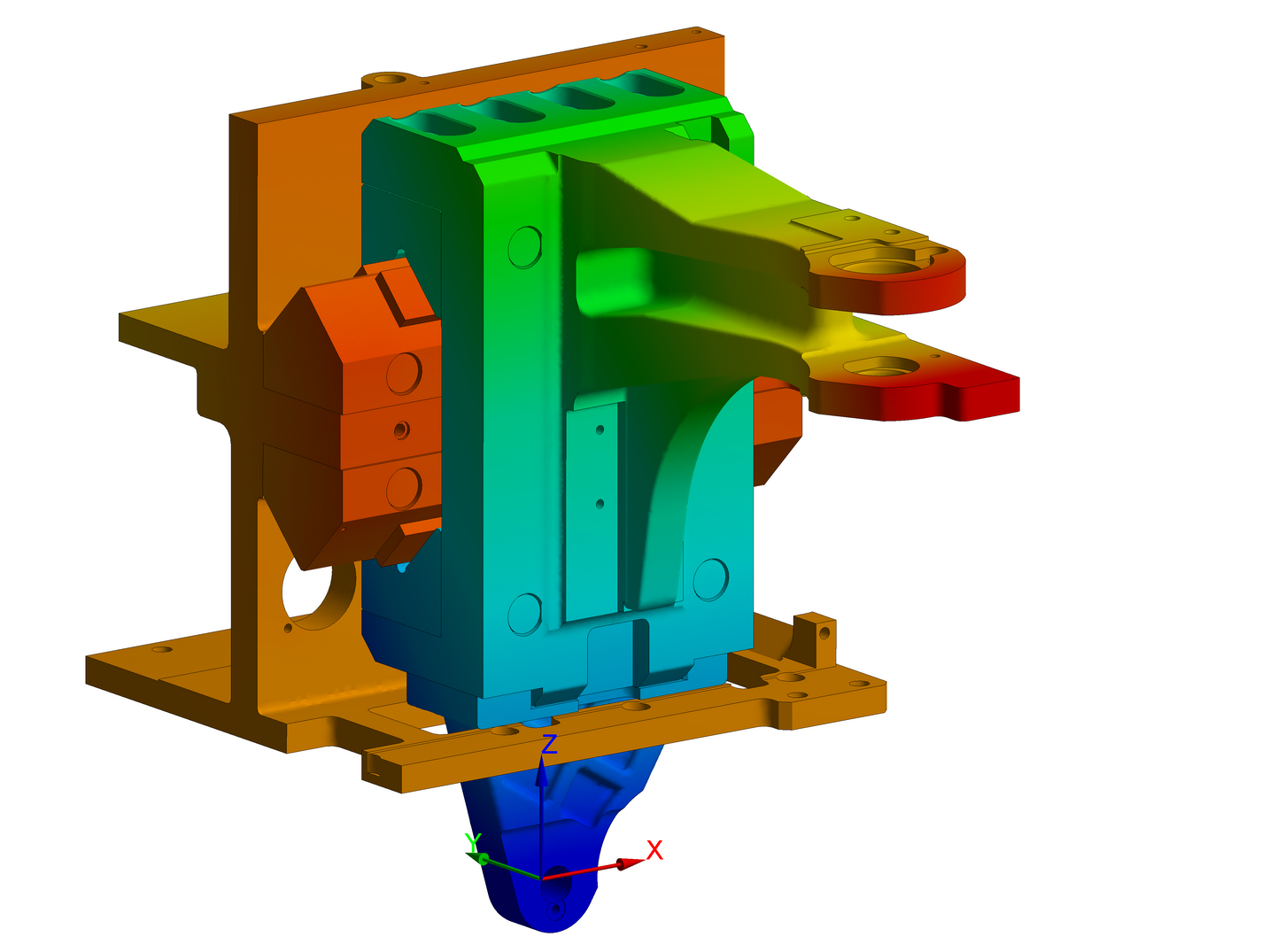 Farbplot der Dehnung eines mechanischen Bauteils aus der Glasflaschenproduktion