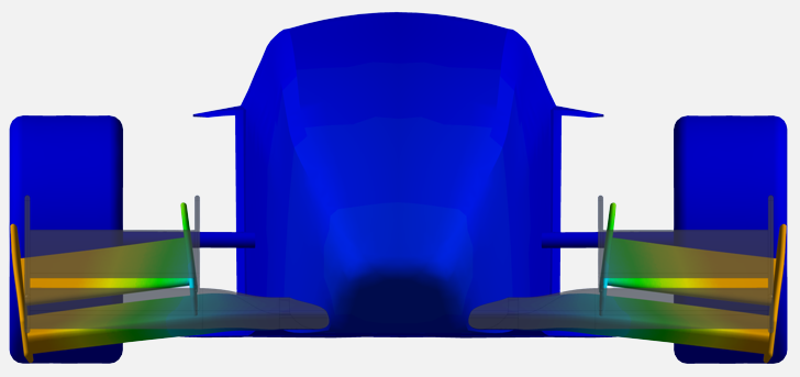 Frontansicht eines Formula-Student-Rennwagens als Verformungs-Farbplot