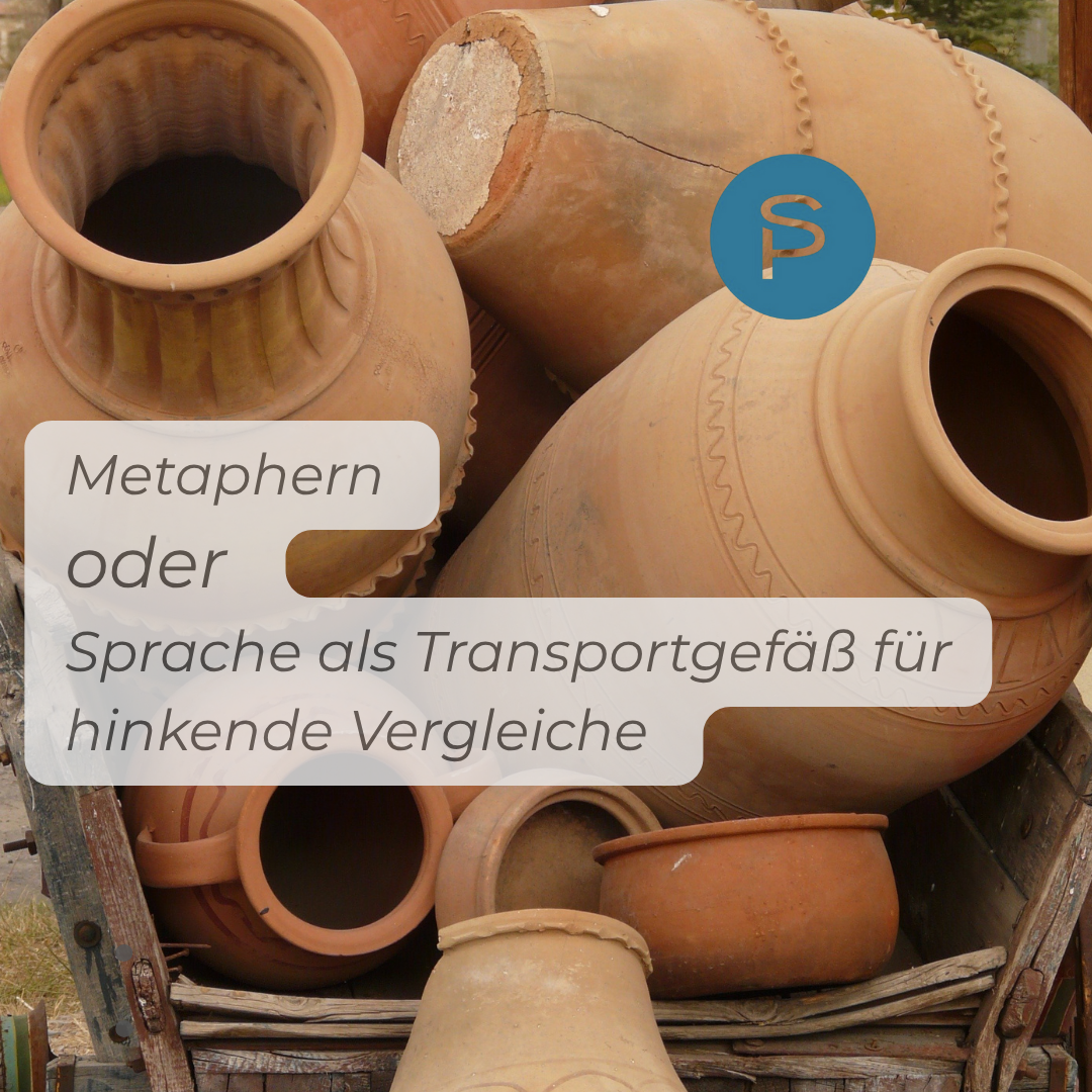 zu sehen sind vielen Amphoren. Davor steht: Metaphern oder Sprache als Transportmittel für hinkende