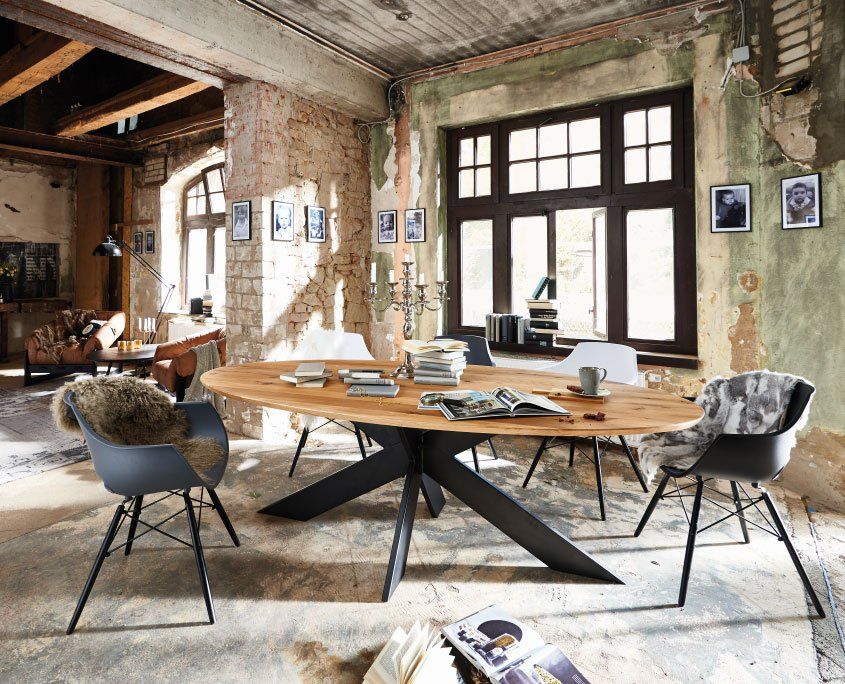 esstisch eiche mit kreuzfuss in bootsform