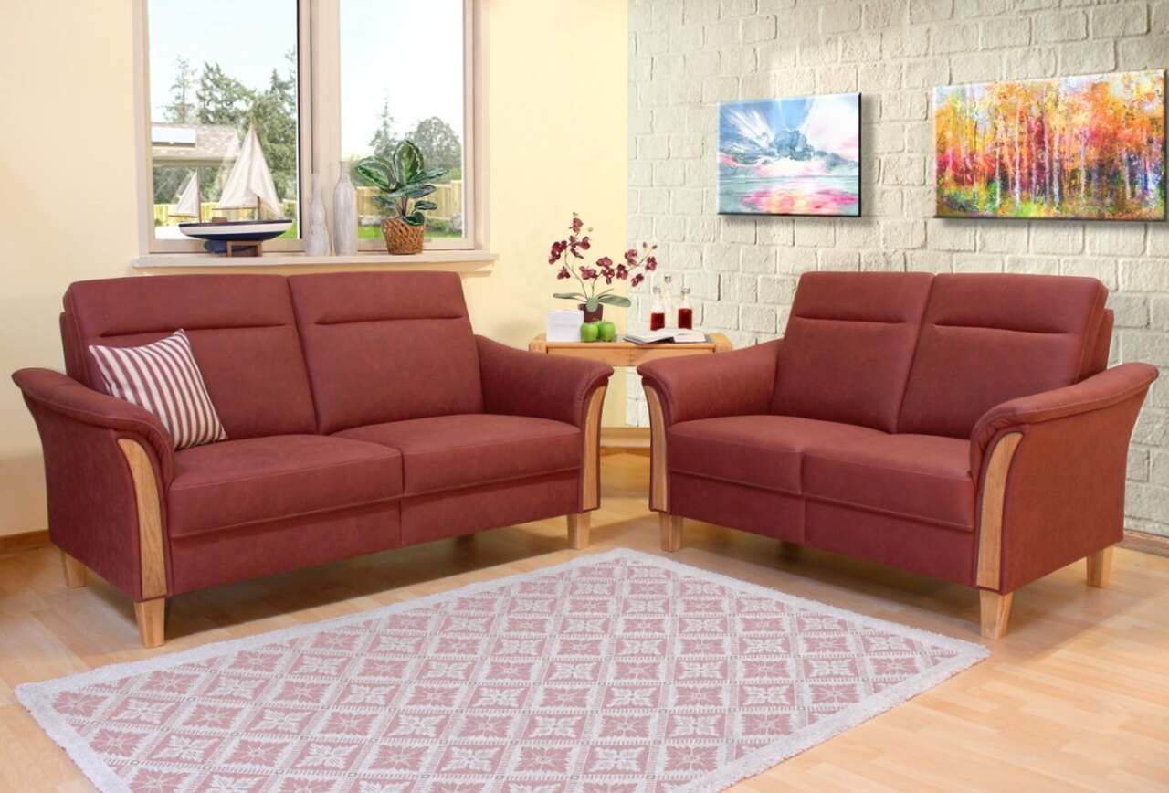 fehmarn garnitur rot mikrofaser gestell eiche lackiert nordsee moebel