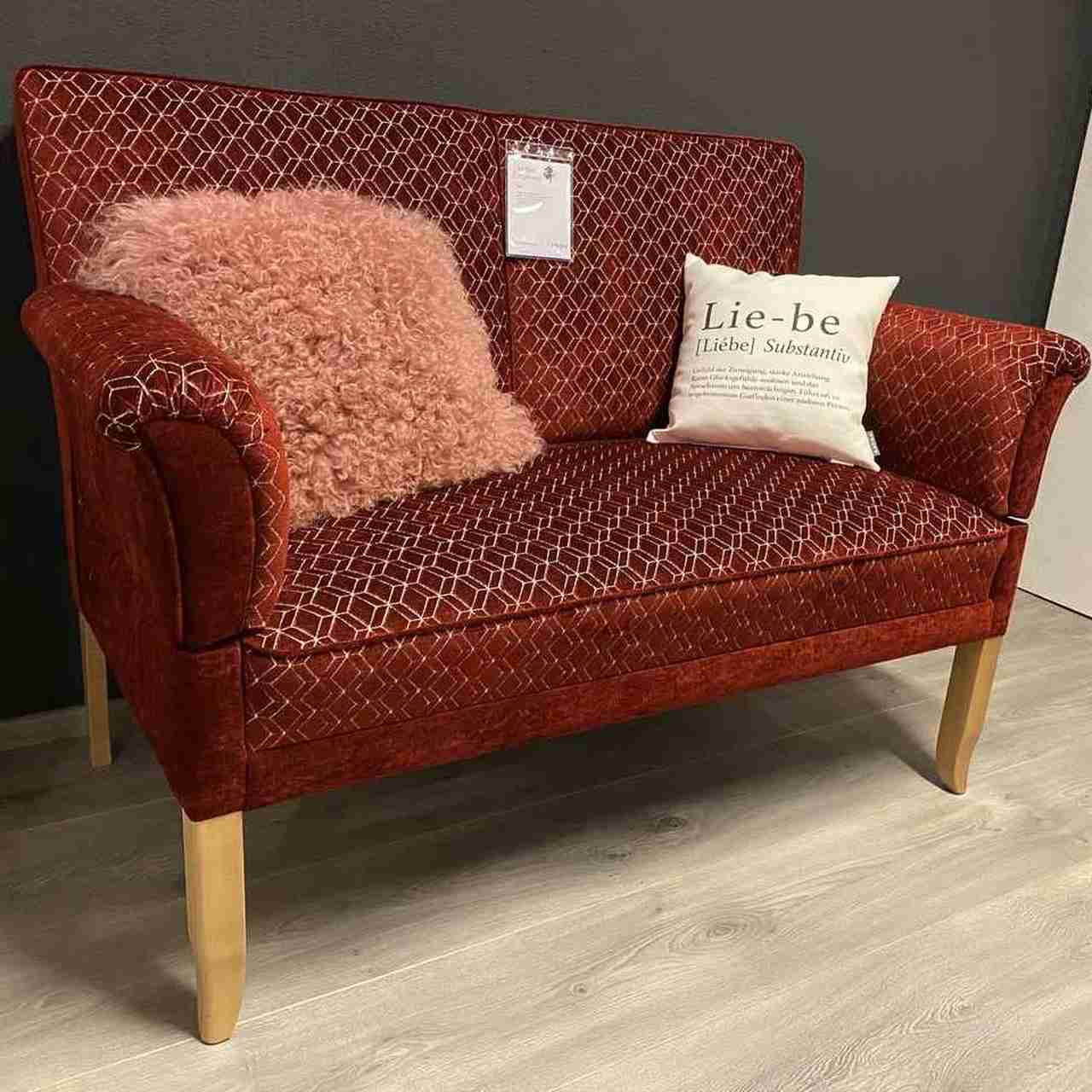 kuechensofa mit retro stoff in rot inkl. federkern sitzkomfort