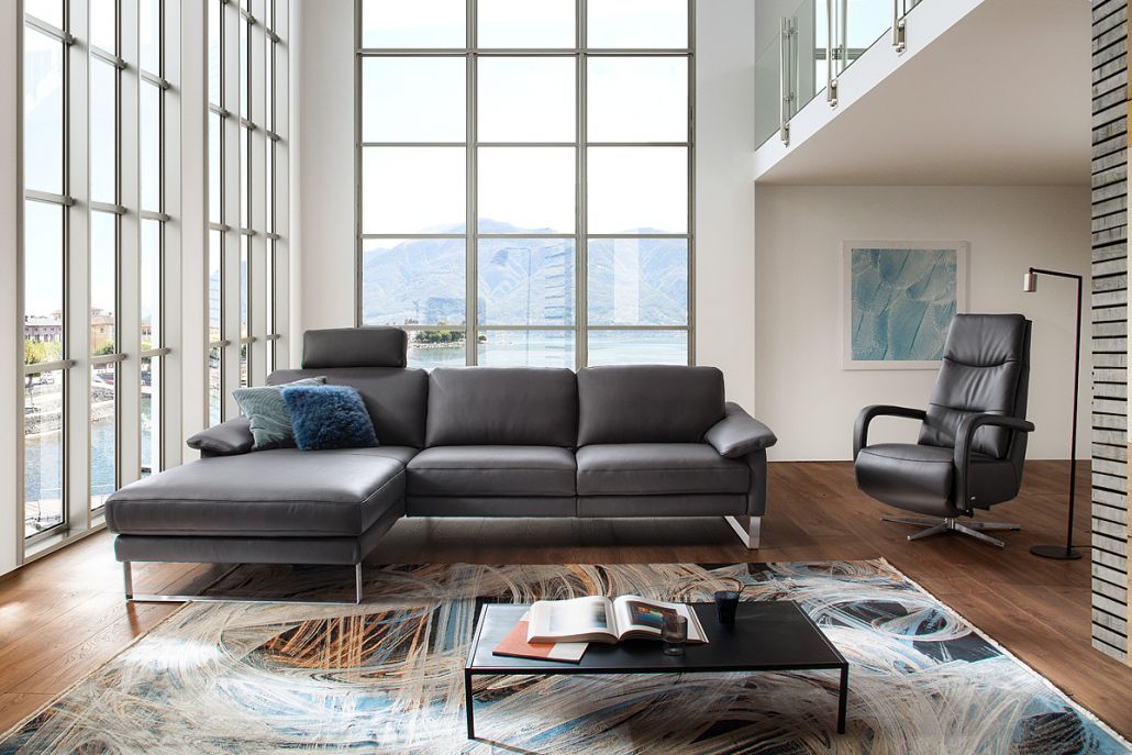 Sofa Bionda Longchair Gruppe Leder WP anthrazit
