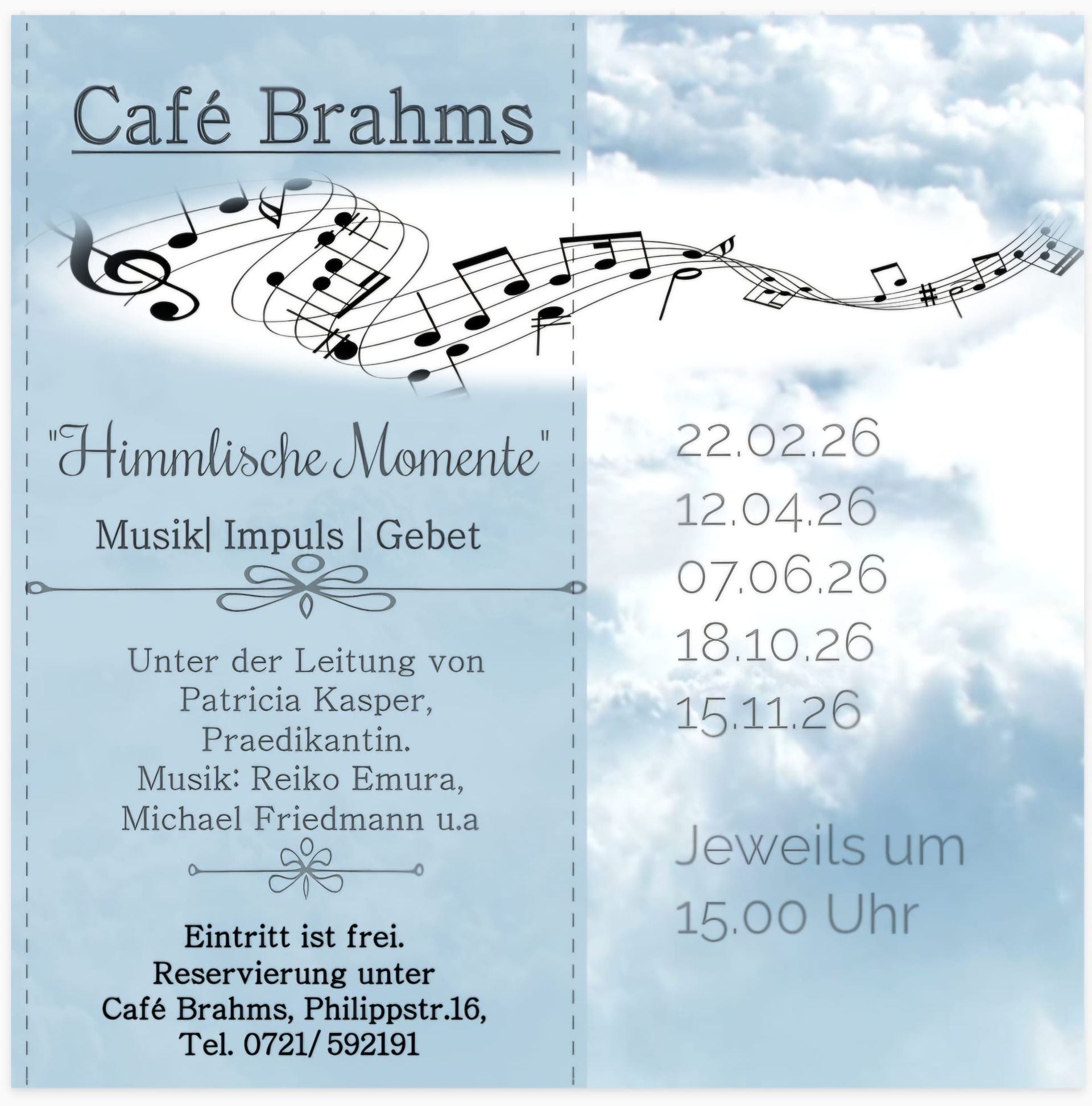 Musik, Impuls und Gebet am 22.2. um 15 Uhr