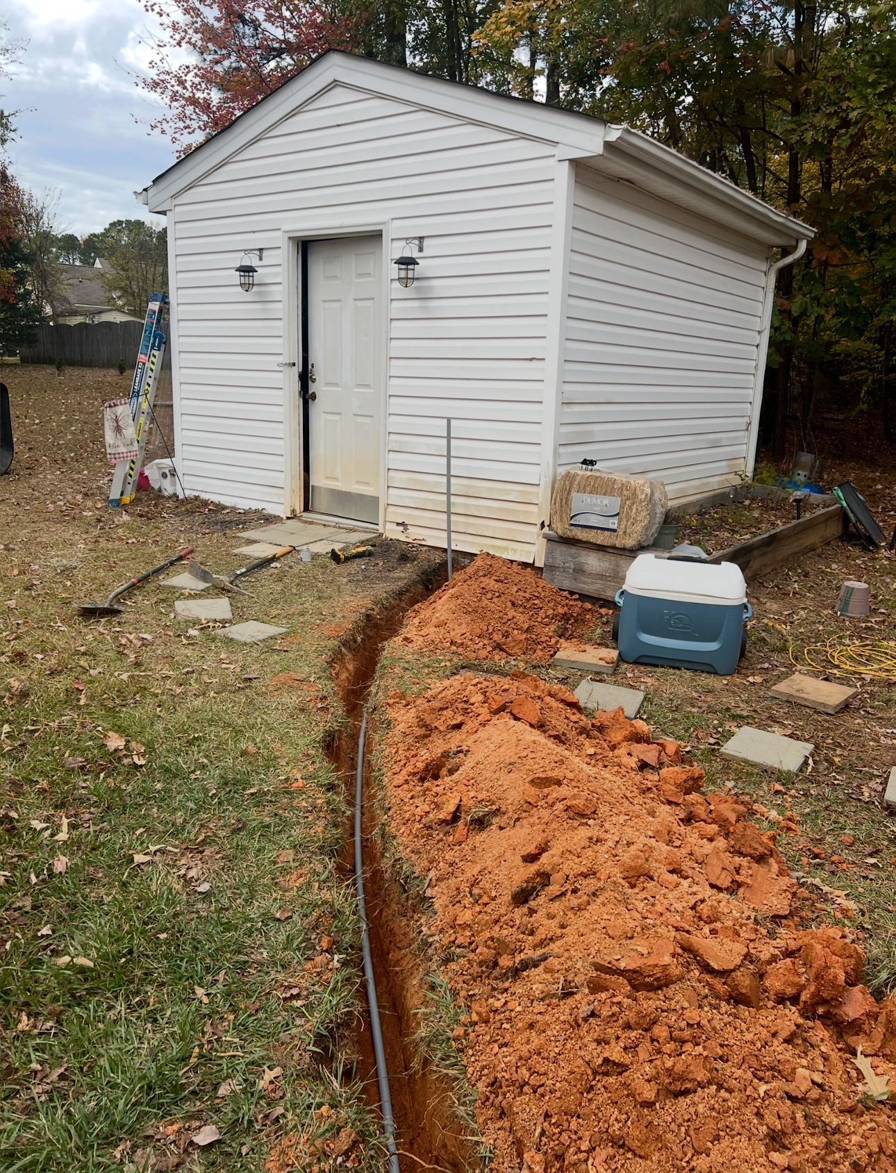 Professional electrical trench and shed wiring project completed by All Wired Up NC in Franklinton.