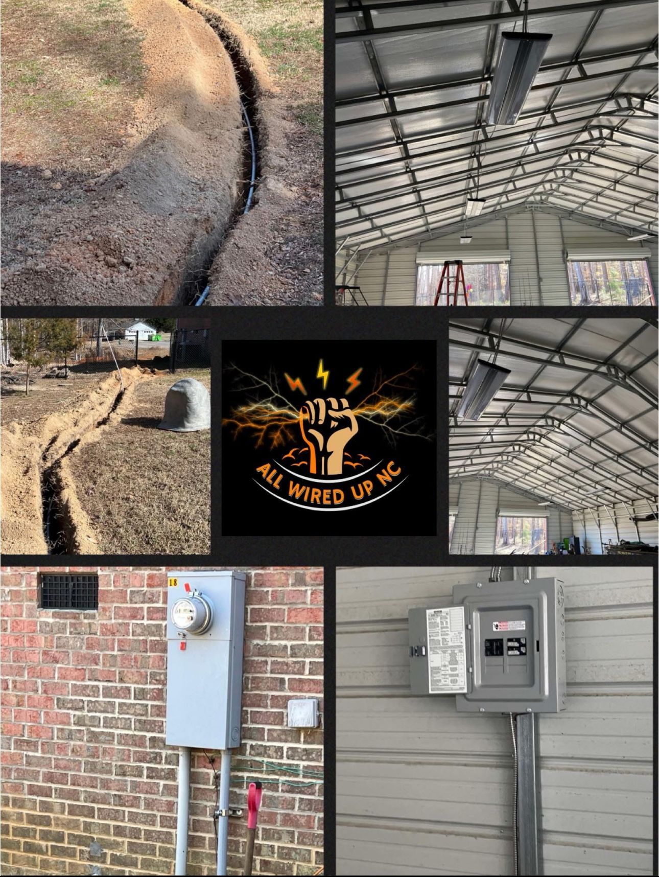 Electrical wiring for shed workshop in Franklinton, NC, multiple outlets, overhead LED lights, and dedicated tool circuits.