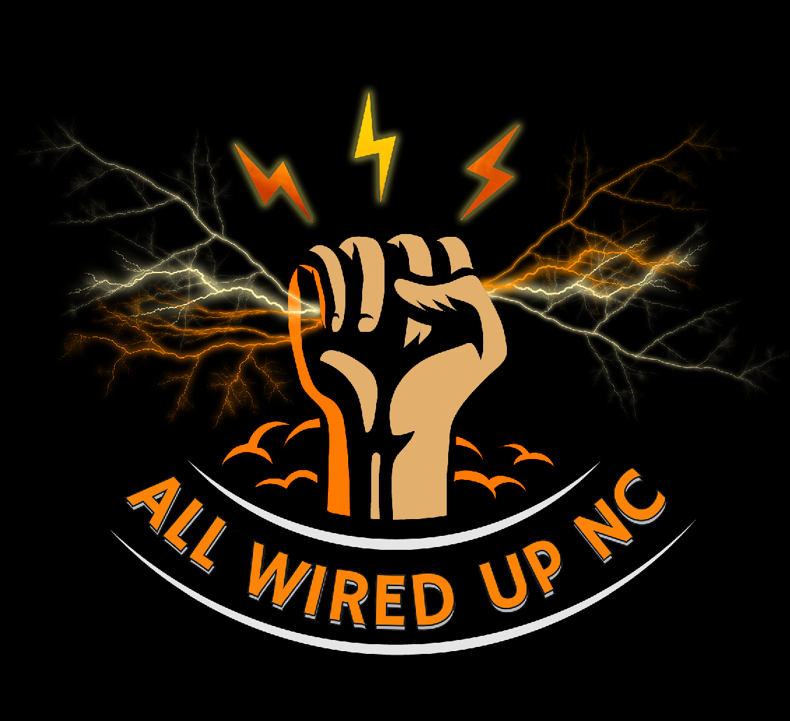 All Wired Up NC licensed electrician logo serving Frankinton, Wake Forest, Raleigh, Durham, Youngsville, and Creedmoor.