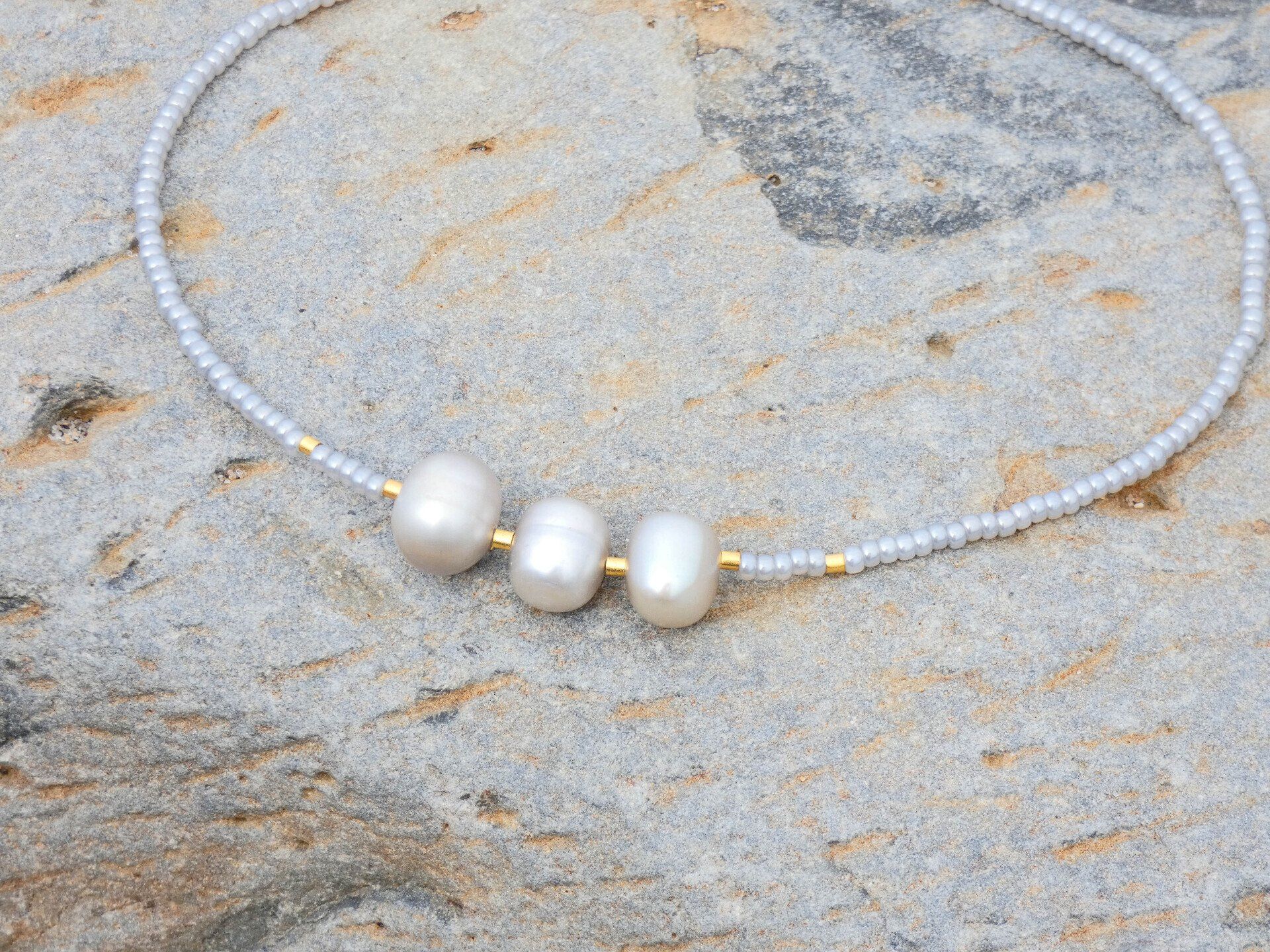 Grey Freshwater Pearl & Grey Seed Bead Anklet