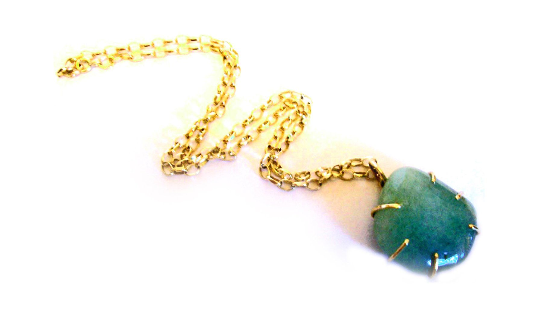 Green South African stone pendant with gold chain.