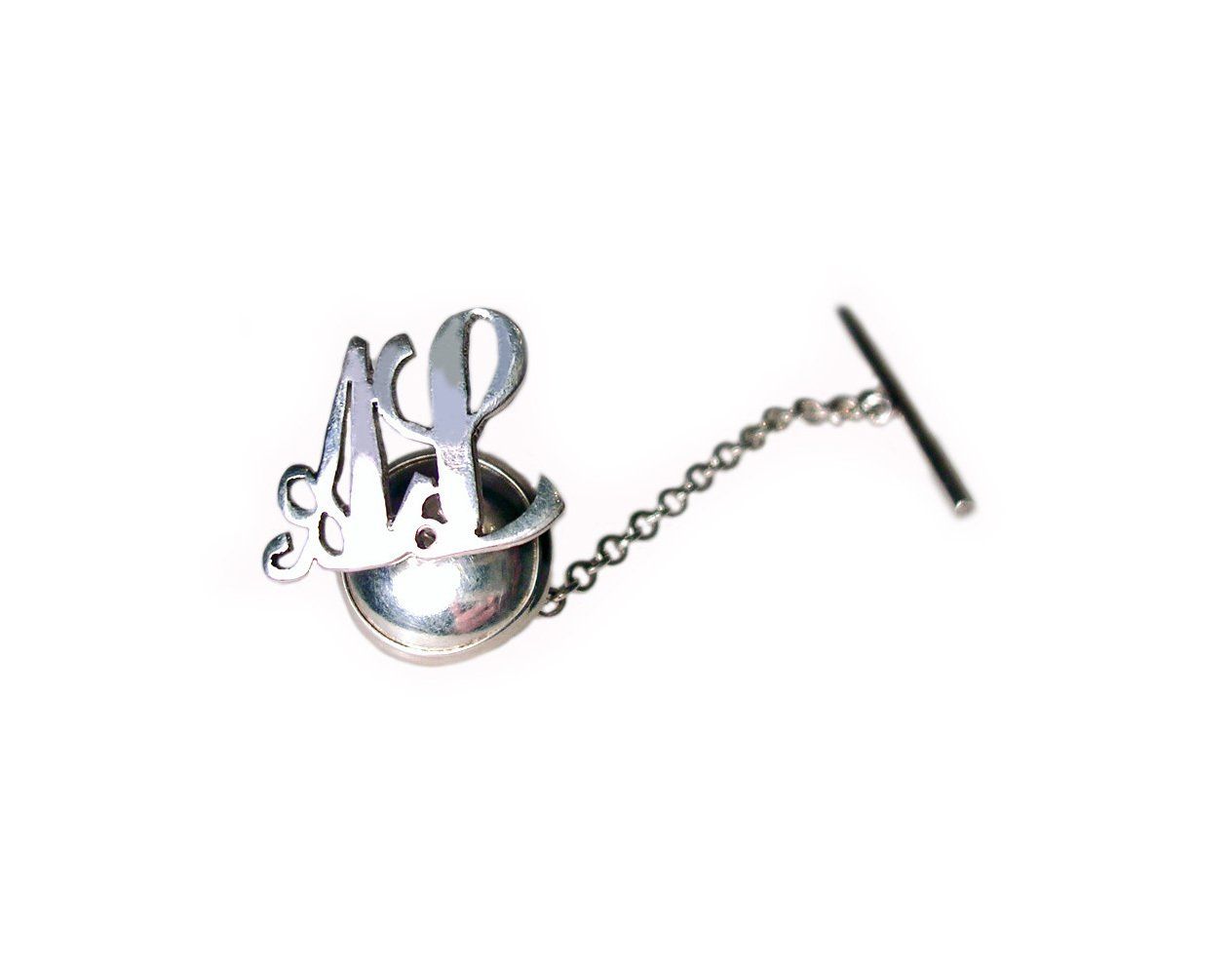 Sterling Silver Initial Tie Pin Hand-pierced initial A.L. with safety chain..
