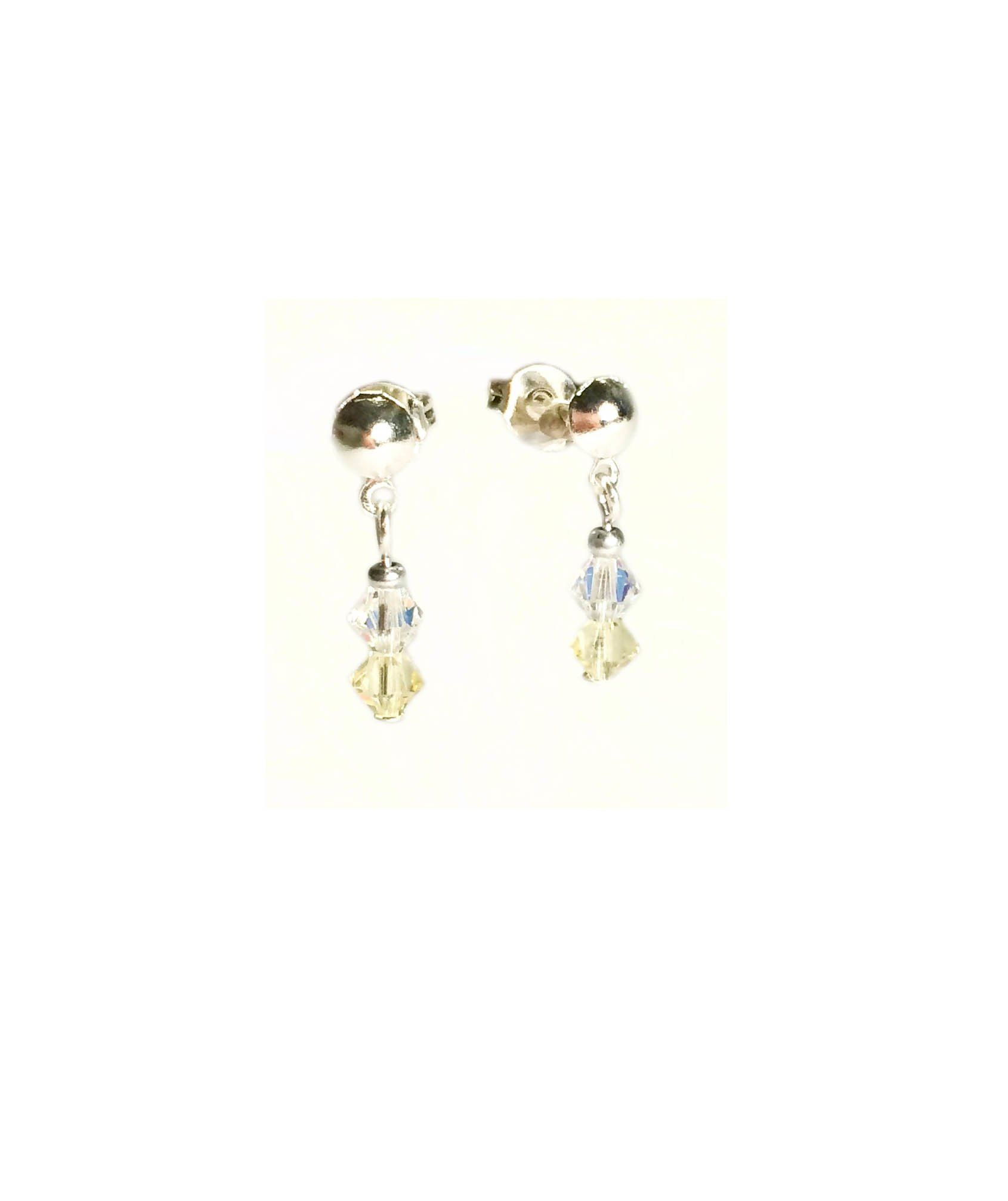 Silver plated small drop earrings with clear & coloured swarovski crystal beads. £4.00