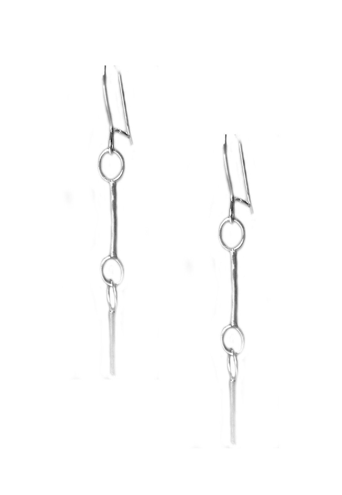 Sterling silver fine ringed drop earrings.