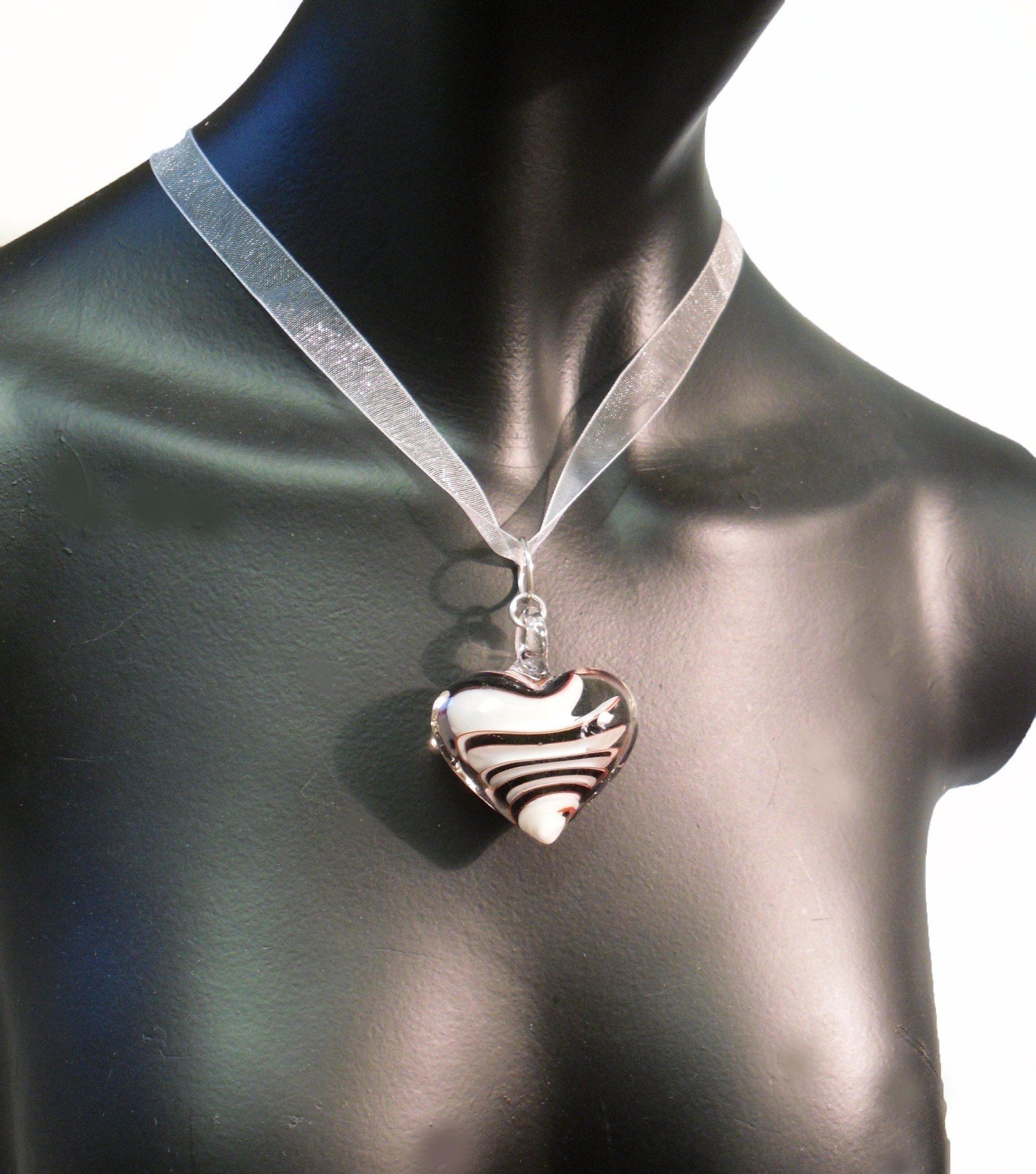 Maurano Glass Heart Pendant with white organza necklace