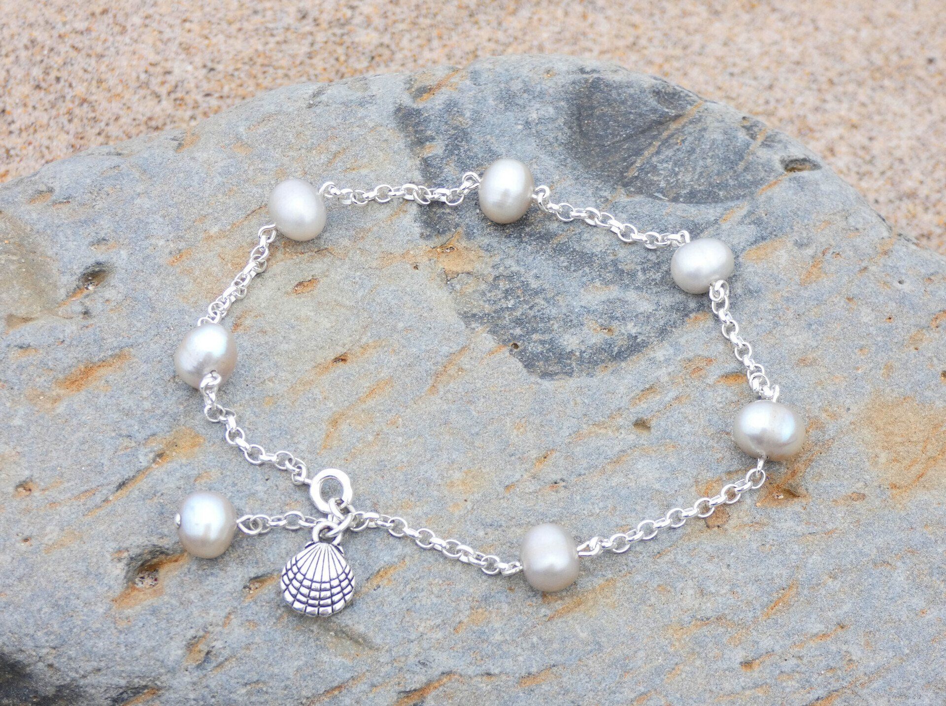 Fresh Water Grey Pearl & Sterling Silver Anklet