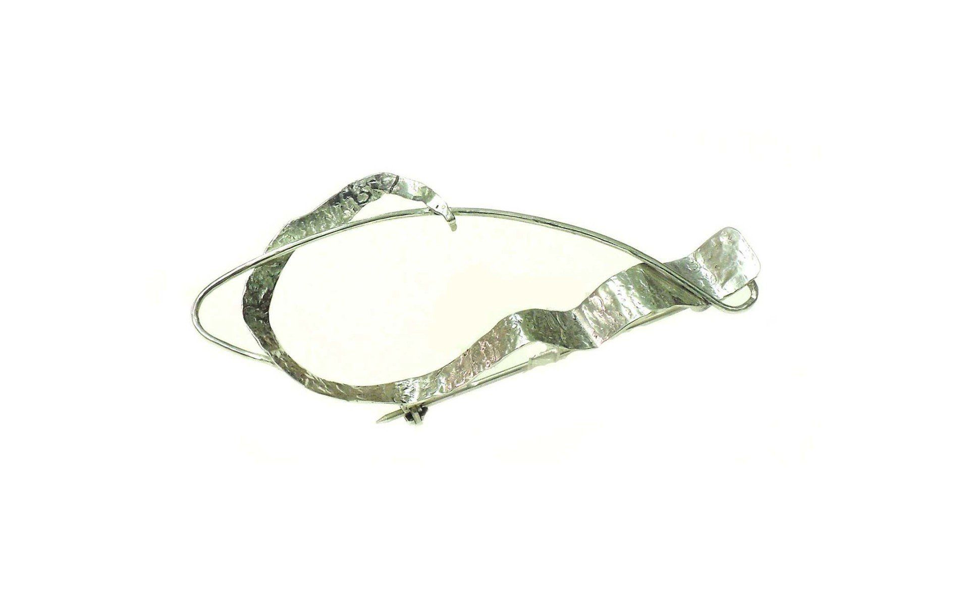 Sterling Silver Brooch Hammered finished hook design with wire detail.