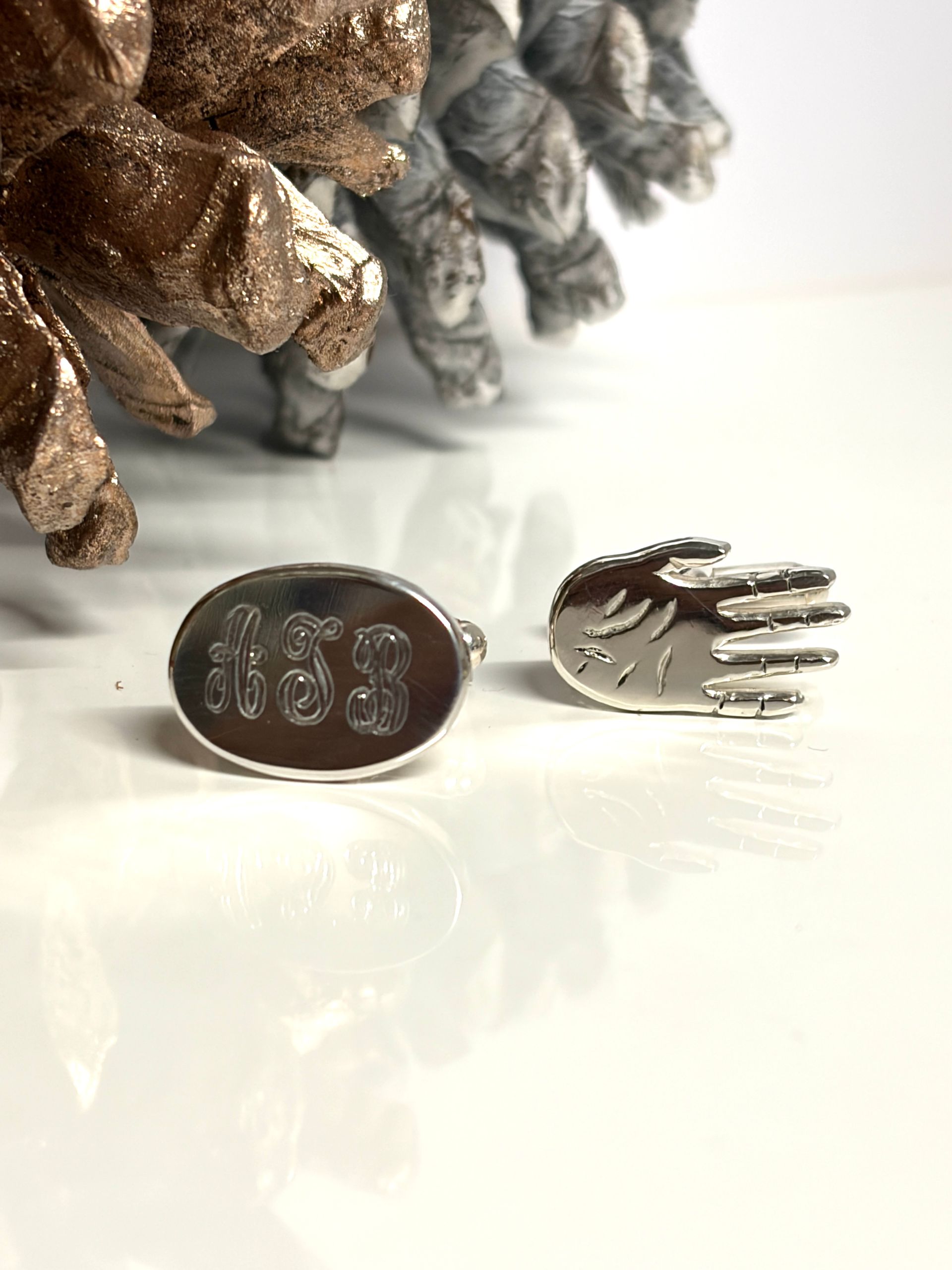 Sterling Silver Handprint and Initial Cufflinks