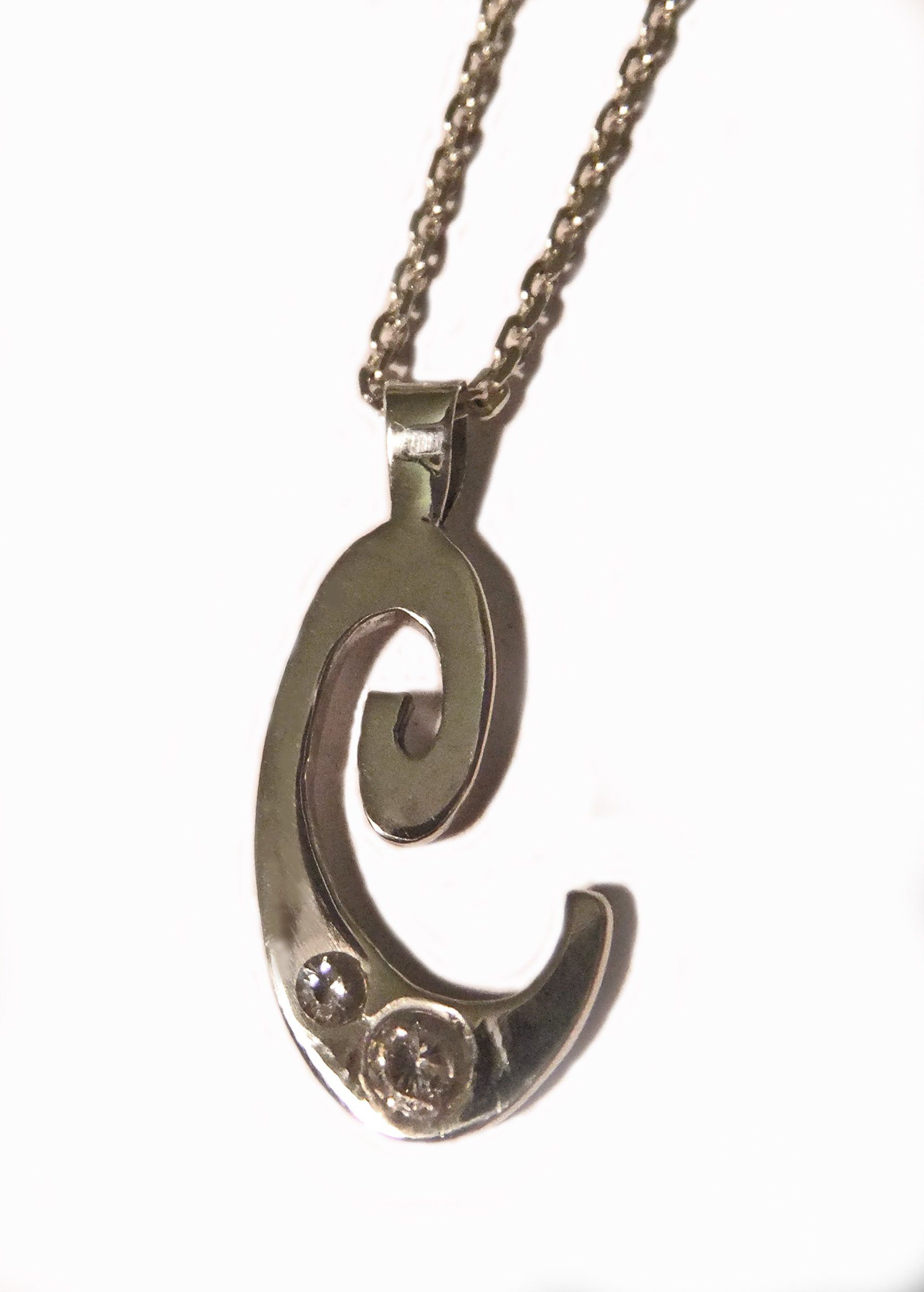 Initial Pendant in Sterling Silver with CZ's