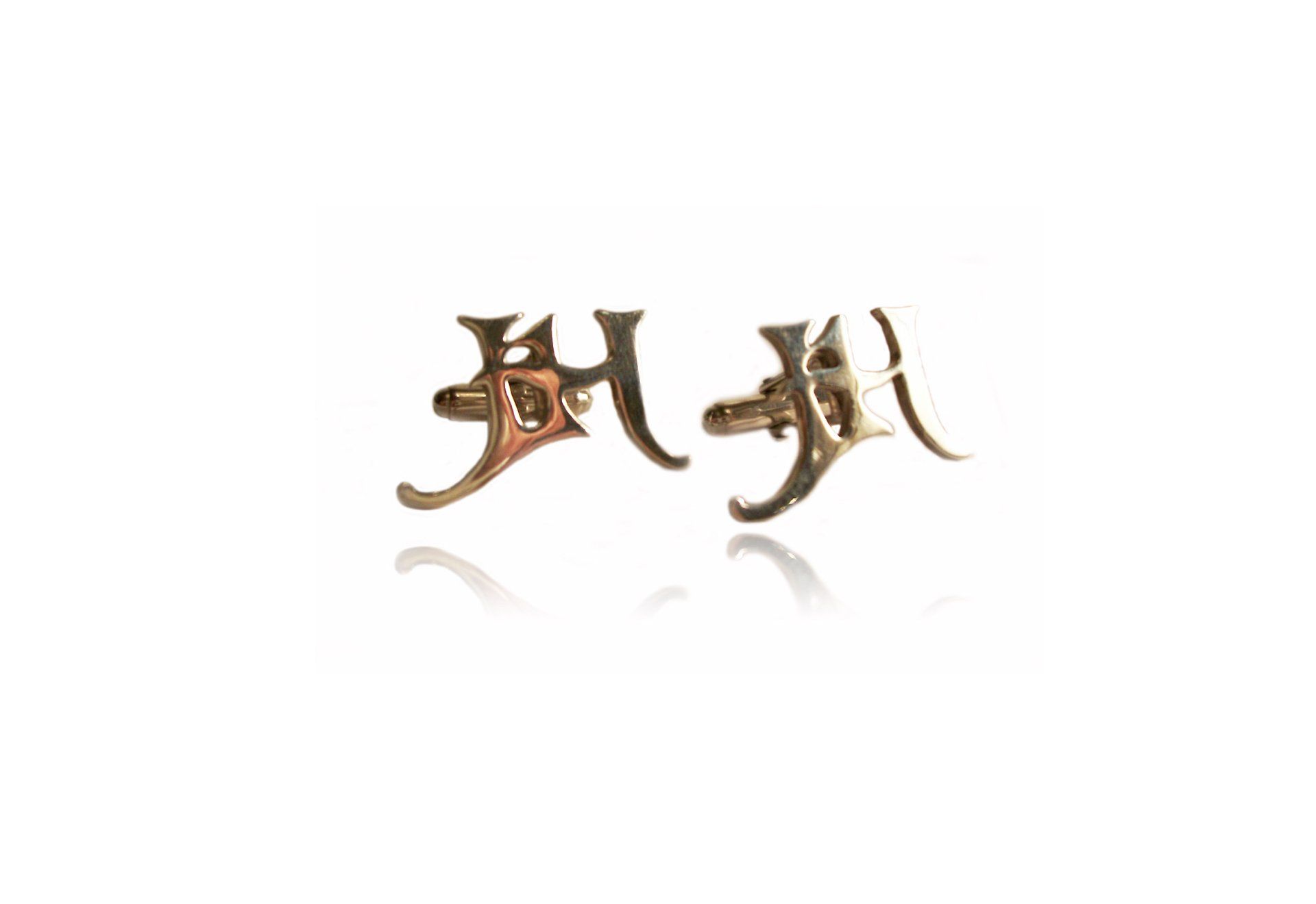 Sterling Silver Initial Cufflinks Hand-pierced initial J H. with U arm & bar fittings.