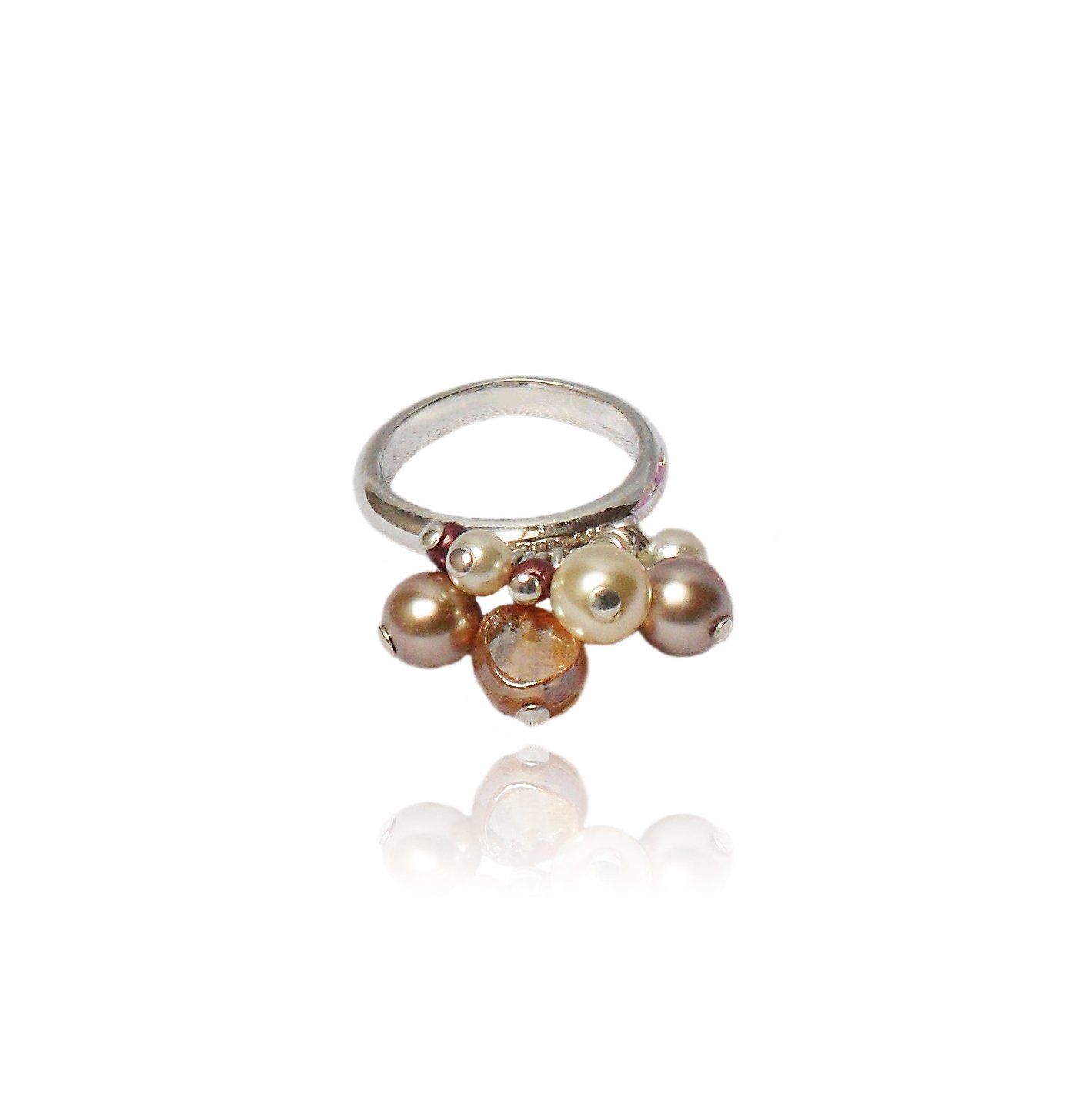 Sterling silver charm ring adorned with various shades of pearls.