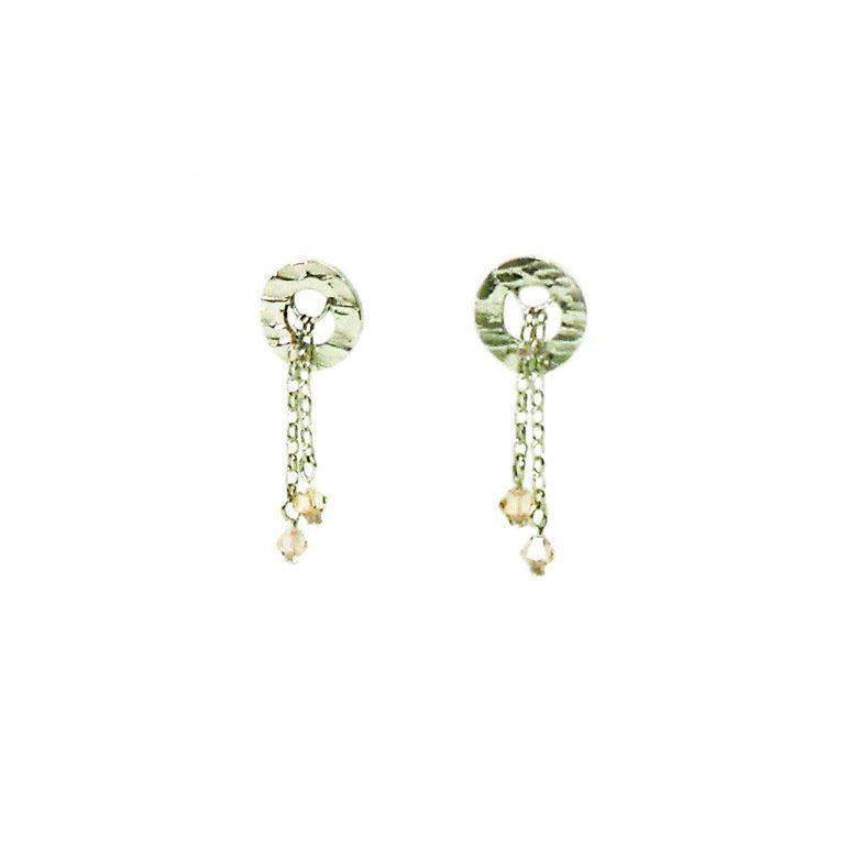 Long drop hammered effect sterling silver earrings with 'silk' swarovski crystal beads.