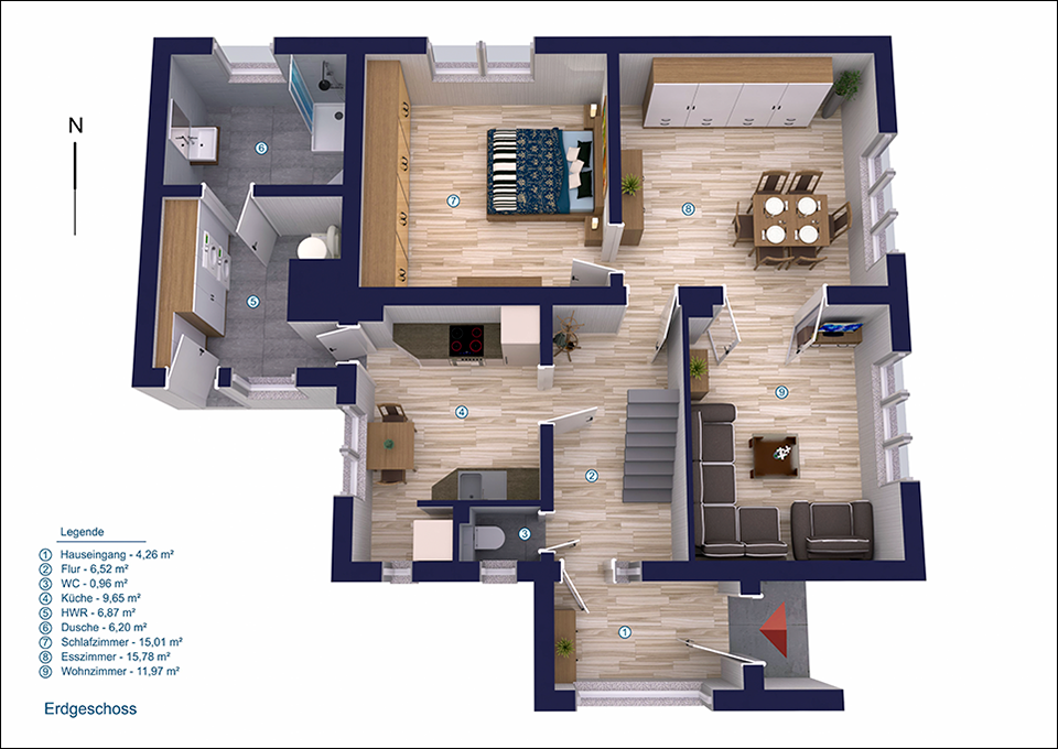 Beispiel eines Grundrisses in 3D von schmalfuss & partner Immobilien - Immobilienverkauf in Chemnitz